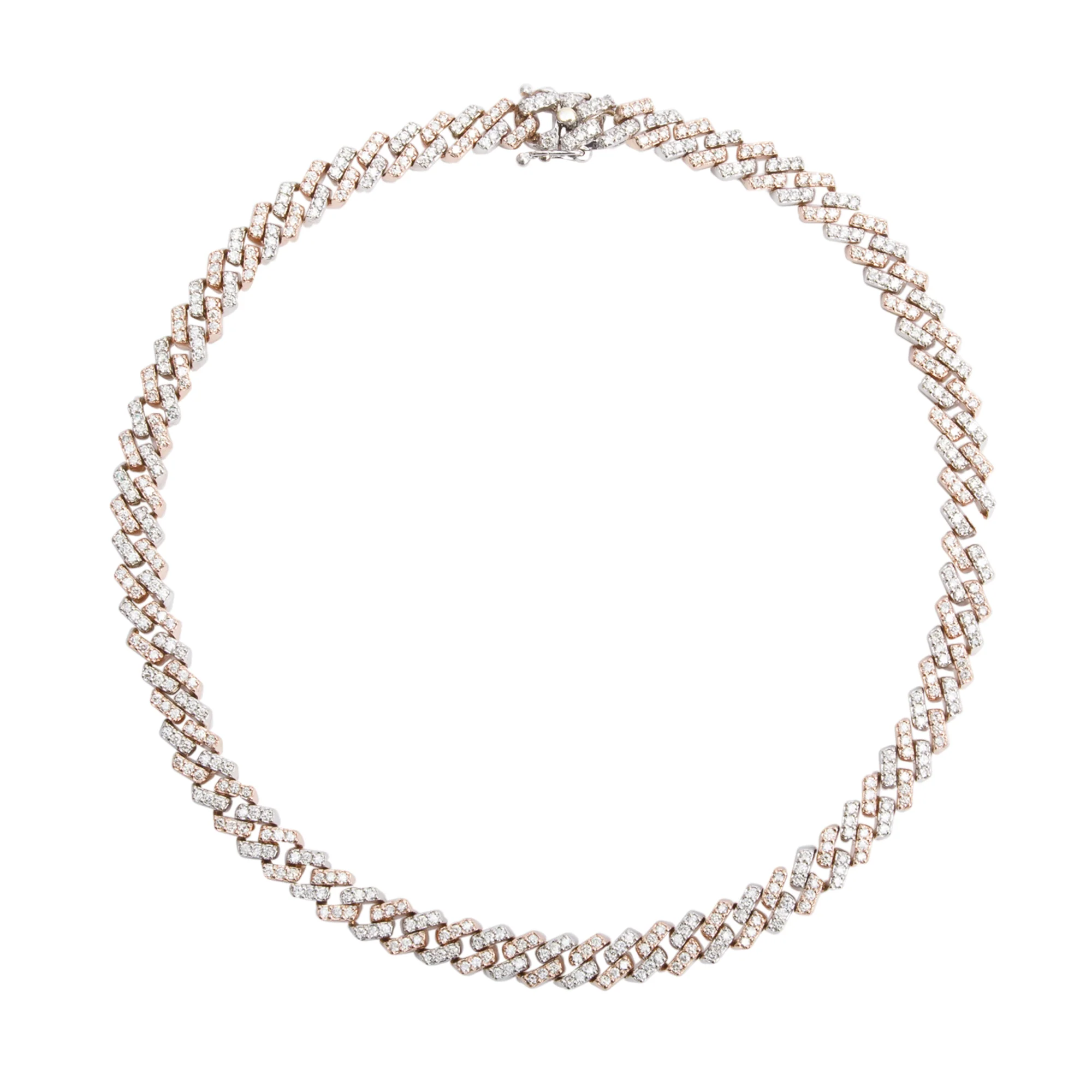 10k Rose & White Gold 10.0 tcw. Diamond Miami Cuban Link Necklace
