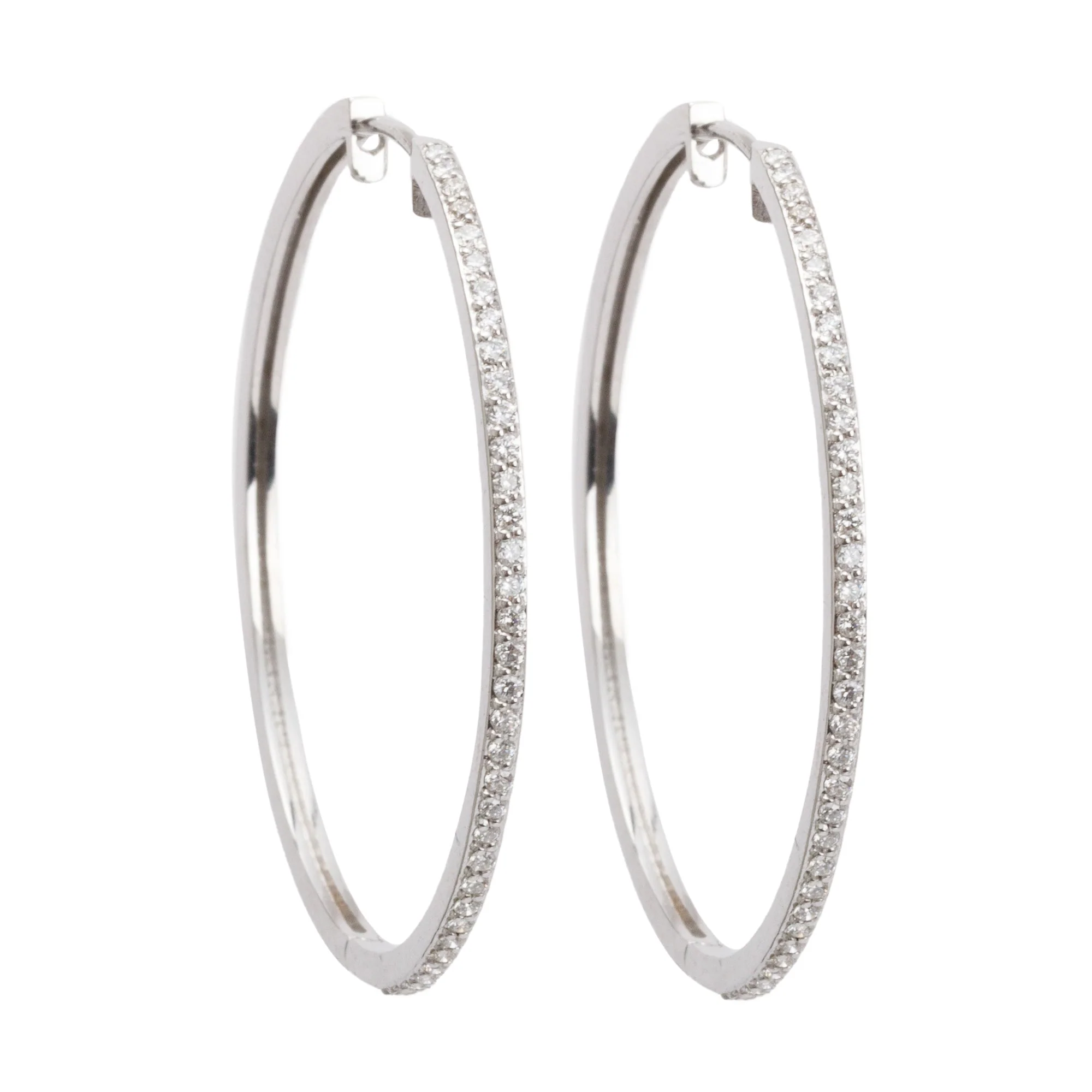 14k White Gold 1.06 tcw. Diamond 43 MM Hoop Earrings - Image 2