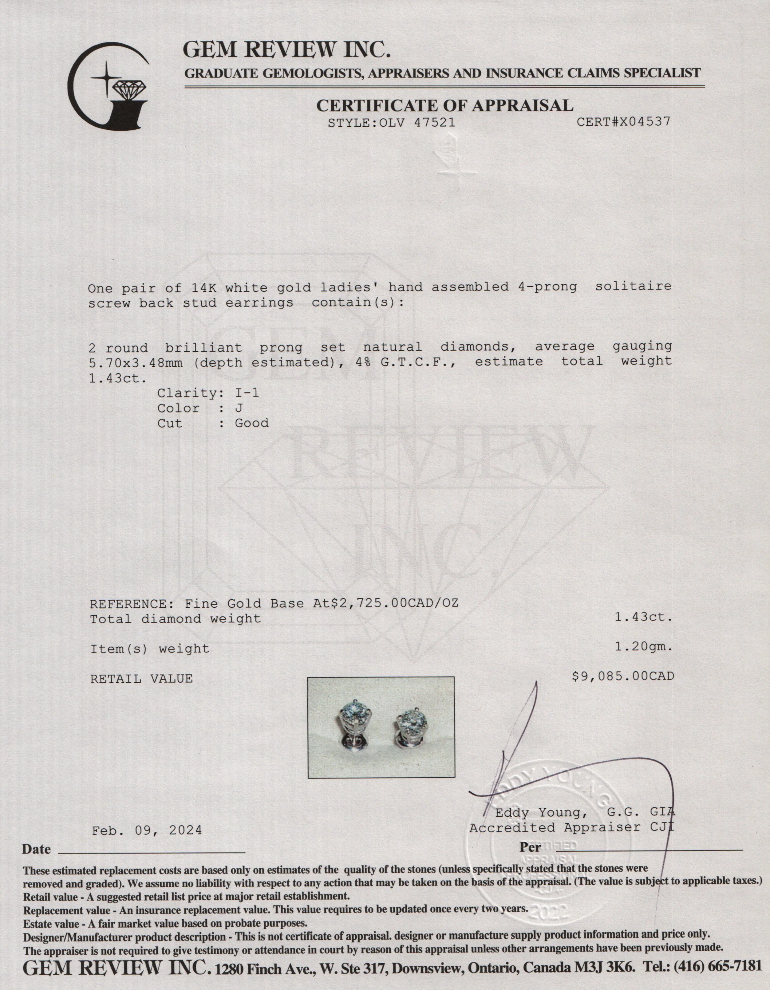 14k White Gold 1.43 tcw. Diamond Stud Earrings - Image 3