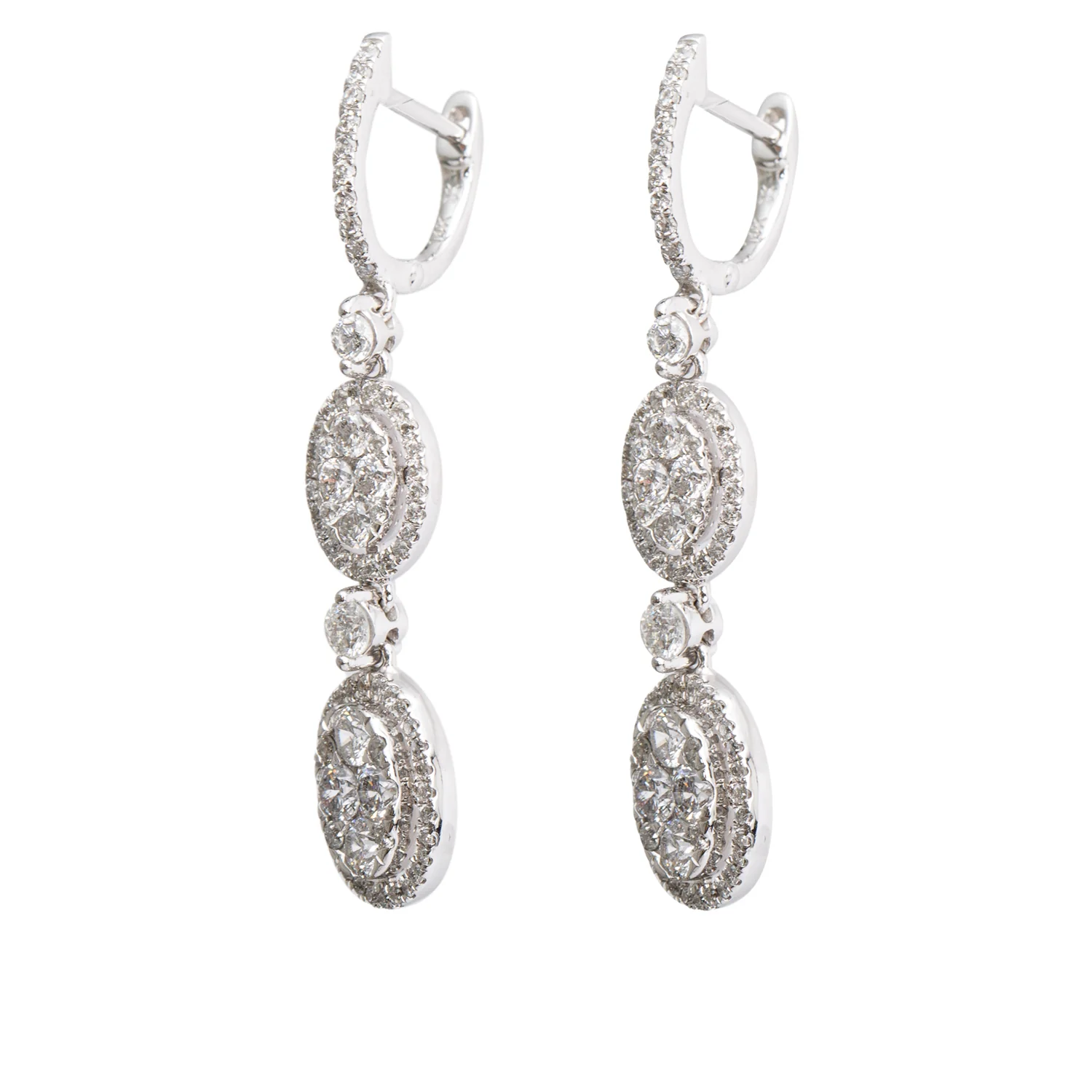 14k White Gold 1.46 tcw. Cluster Diamond Drop Earrings - Image 2
