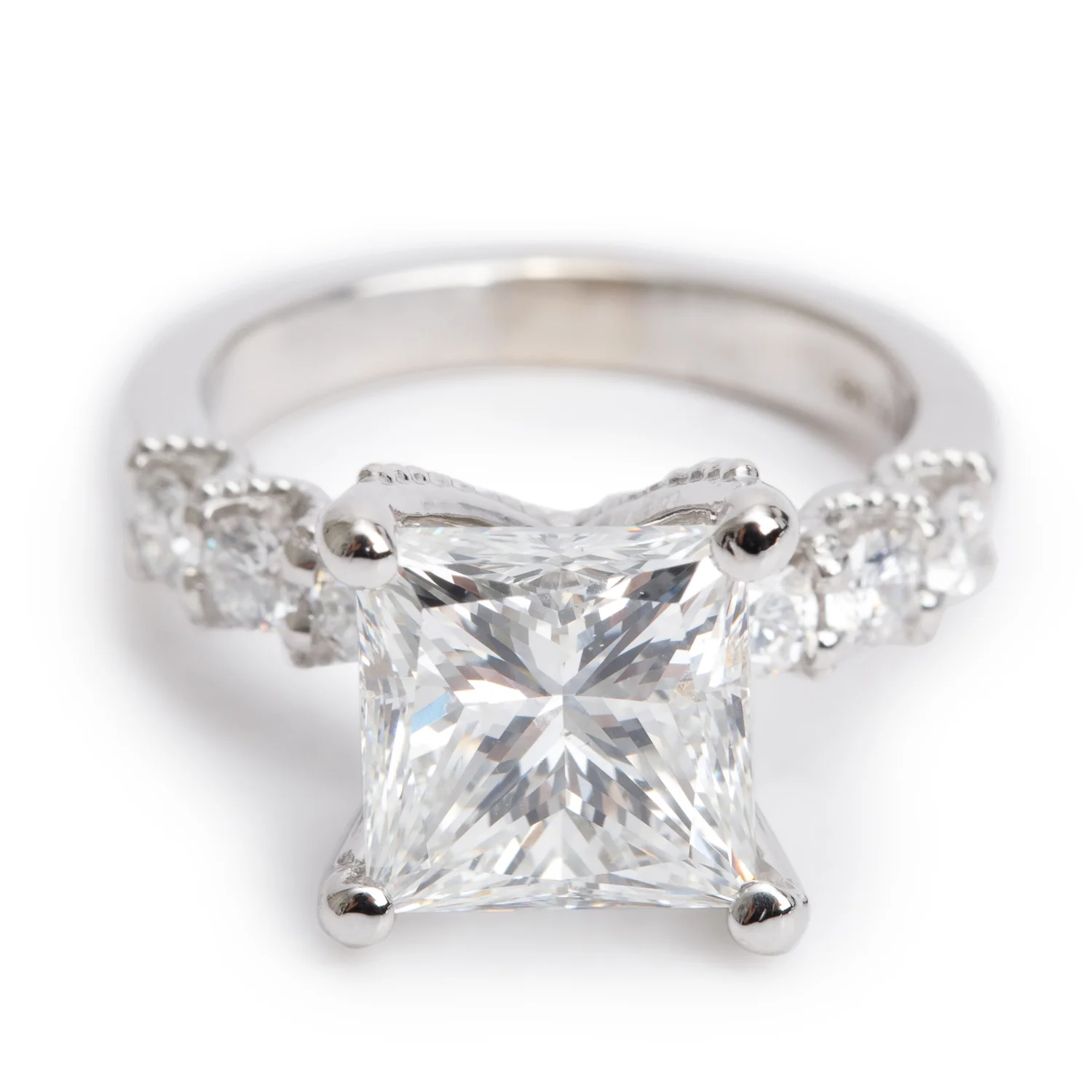 14k White Gold 5.08 ct. Princess Cut Diamond Engagement Ring, Size 6.25 - Image 2