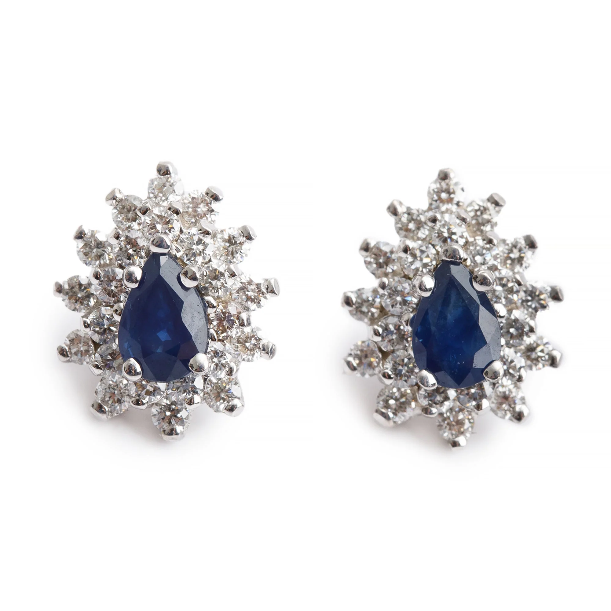 14k White Gold Blue Sapphire & Diamond Earrings