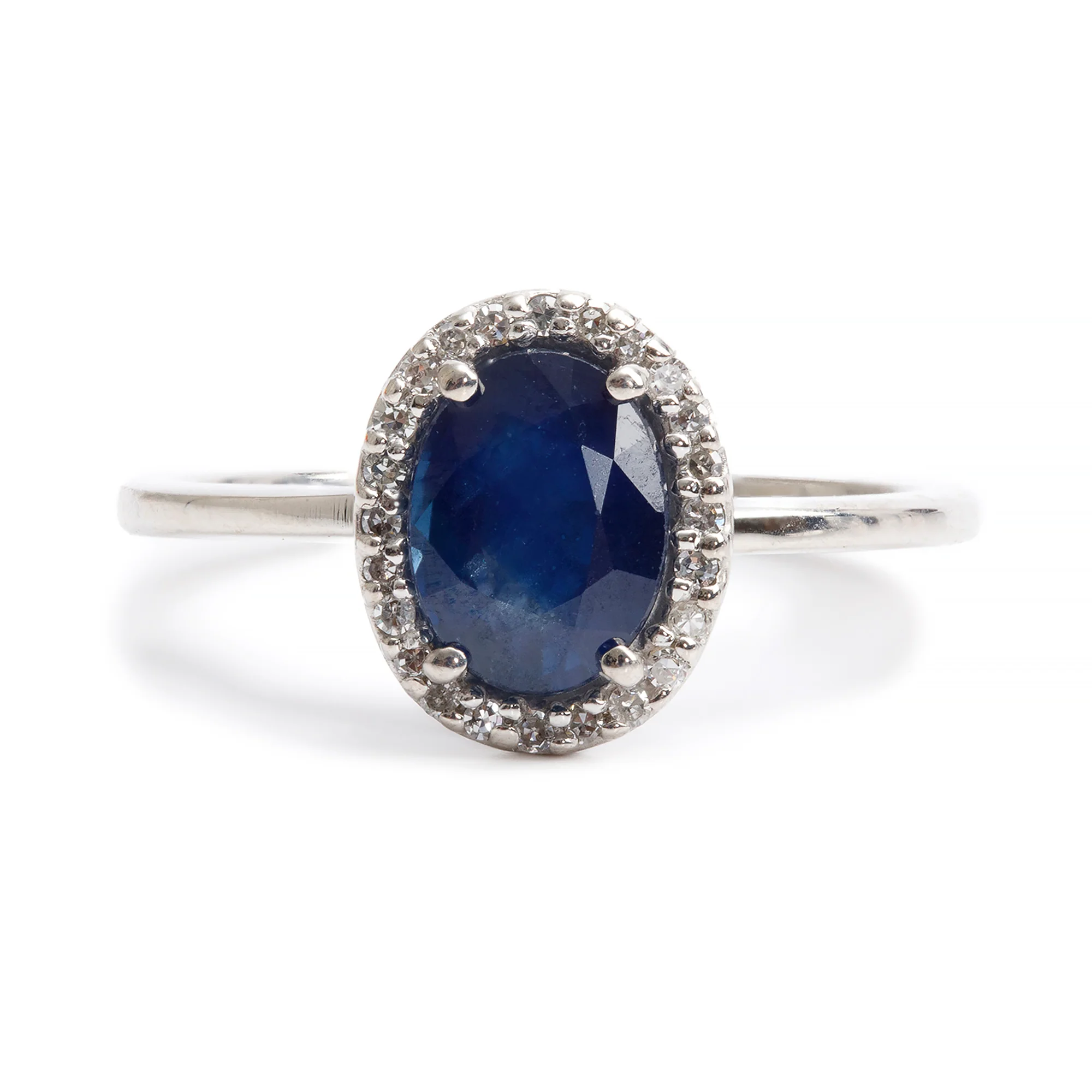 14k White Gold Blue Sapphire & Diamond Ring, Size 7
