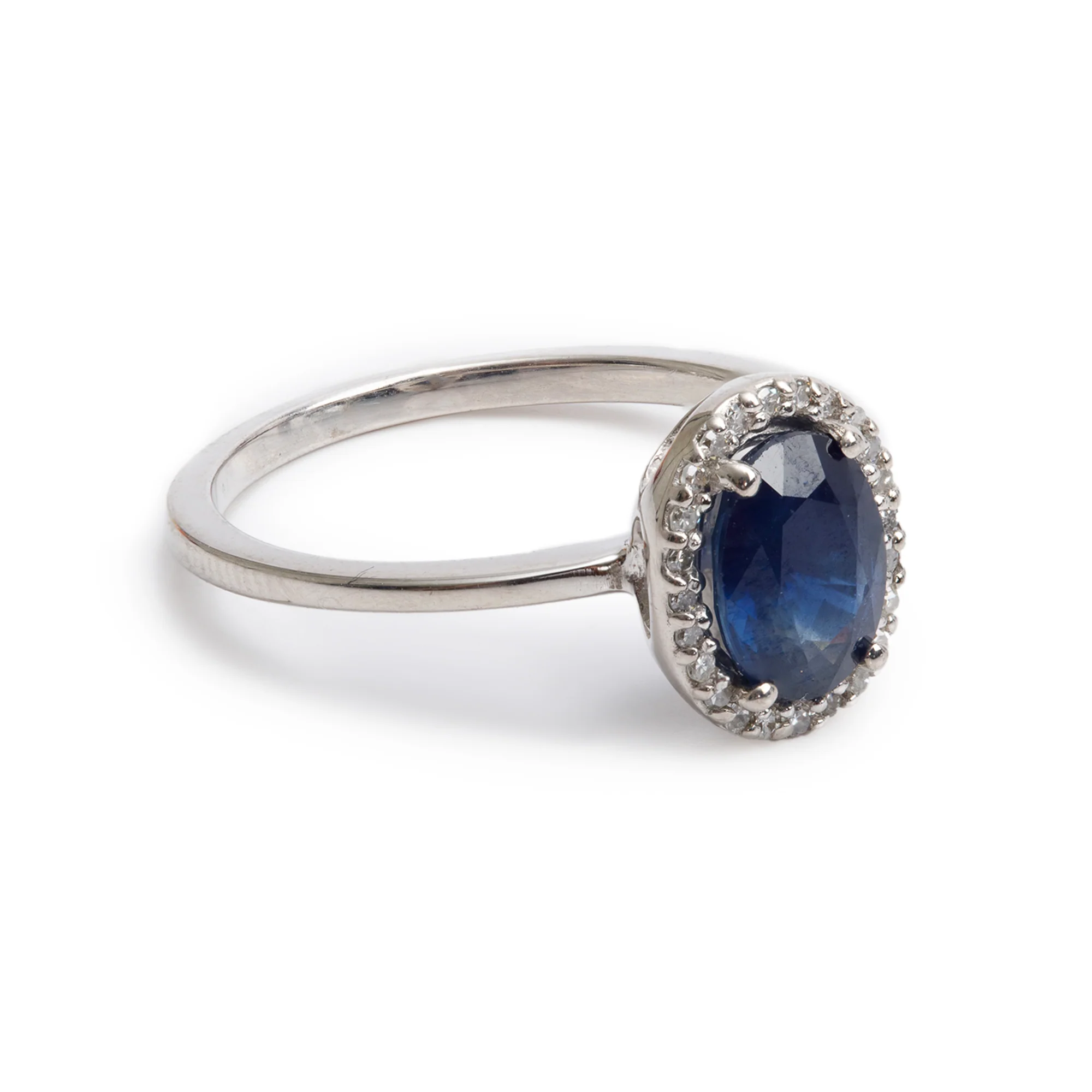 14k White Gold Blue Sapphire & Diamond Ring, Size 7 - Image 2