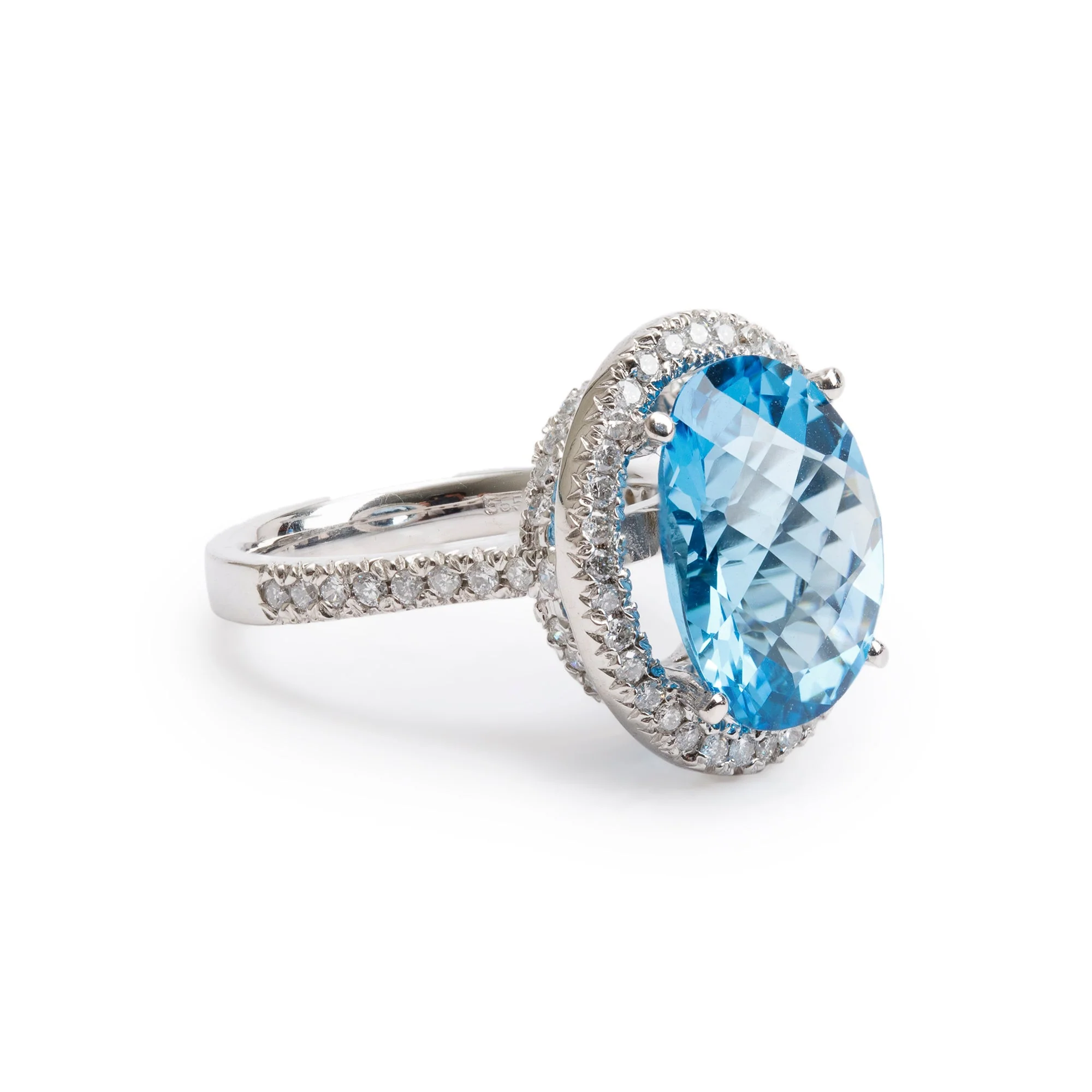14k White Gold Blue Topaz and Diamond Cocktail Ring, Size 7 - Image 2