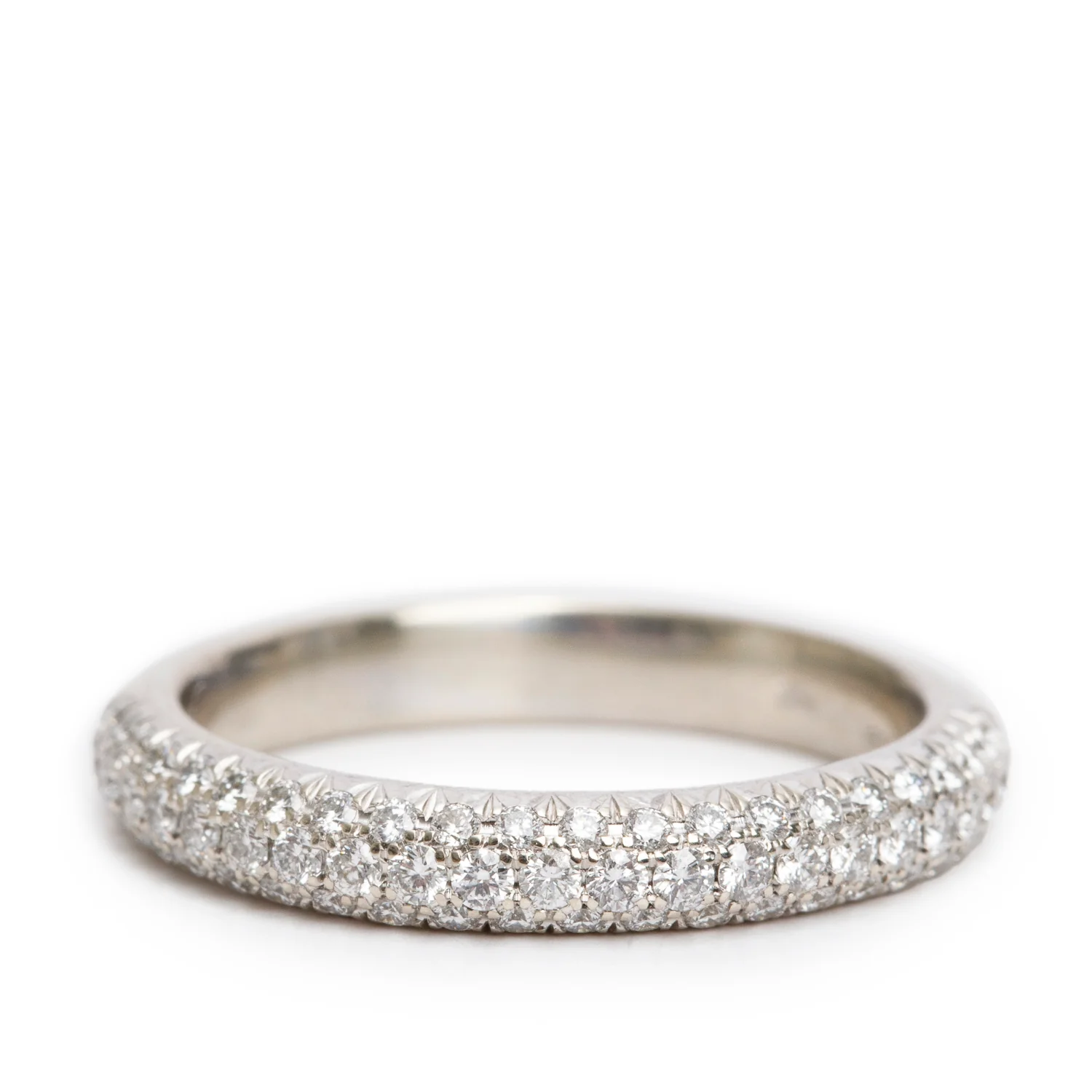 14k White Gold Pave Diamond Band Ring, Size 6