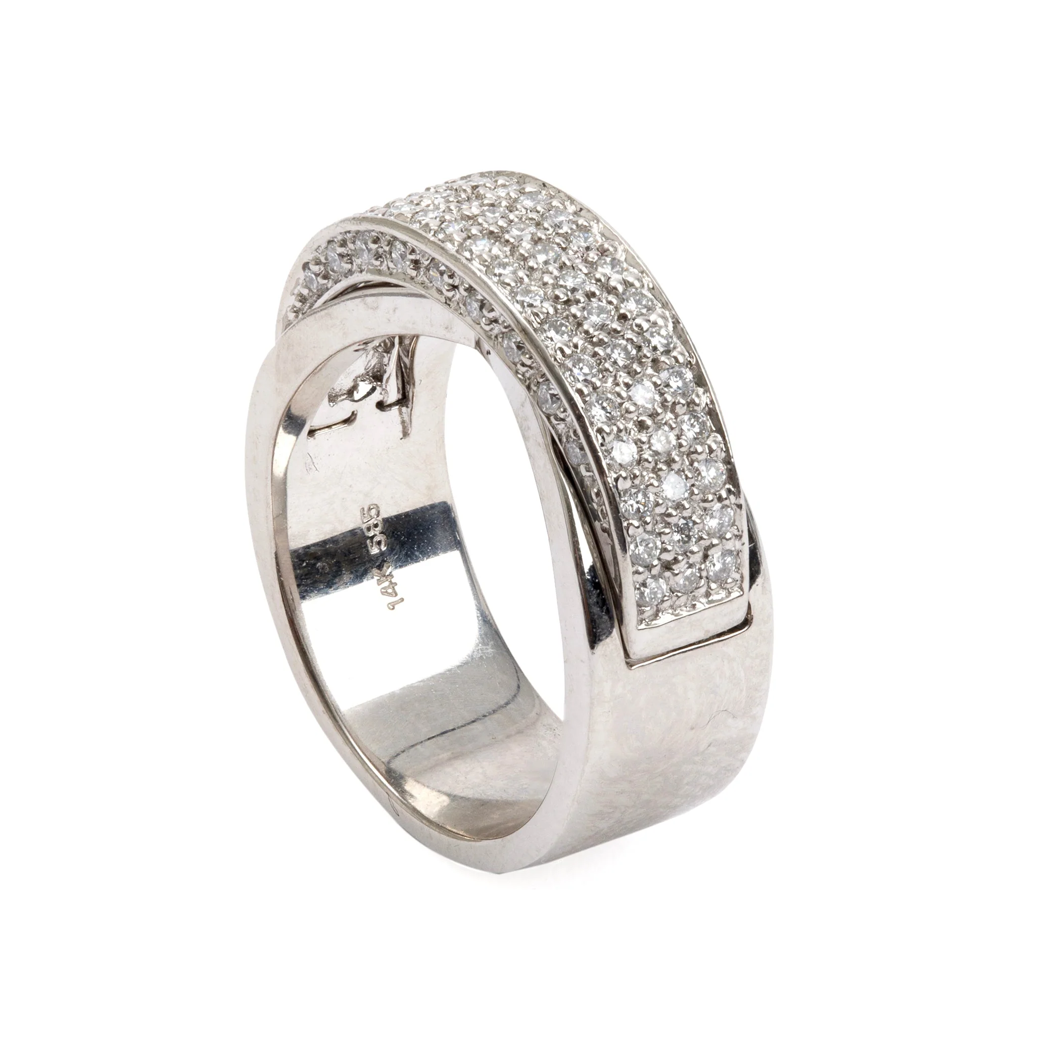 14k White Gold Pave Diamond Band Ring, Size 7.25 - Image 4