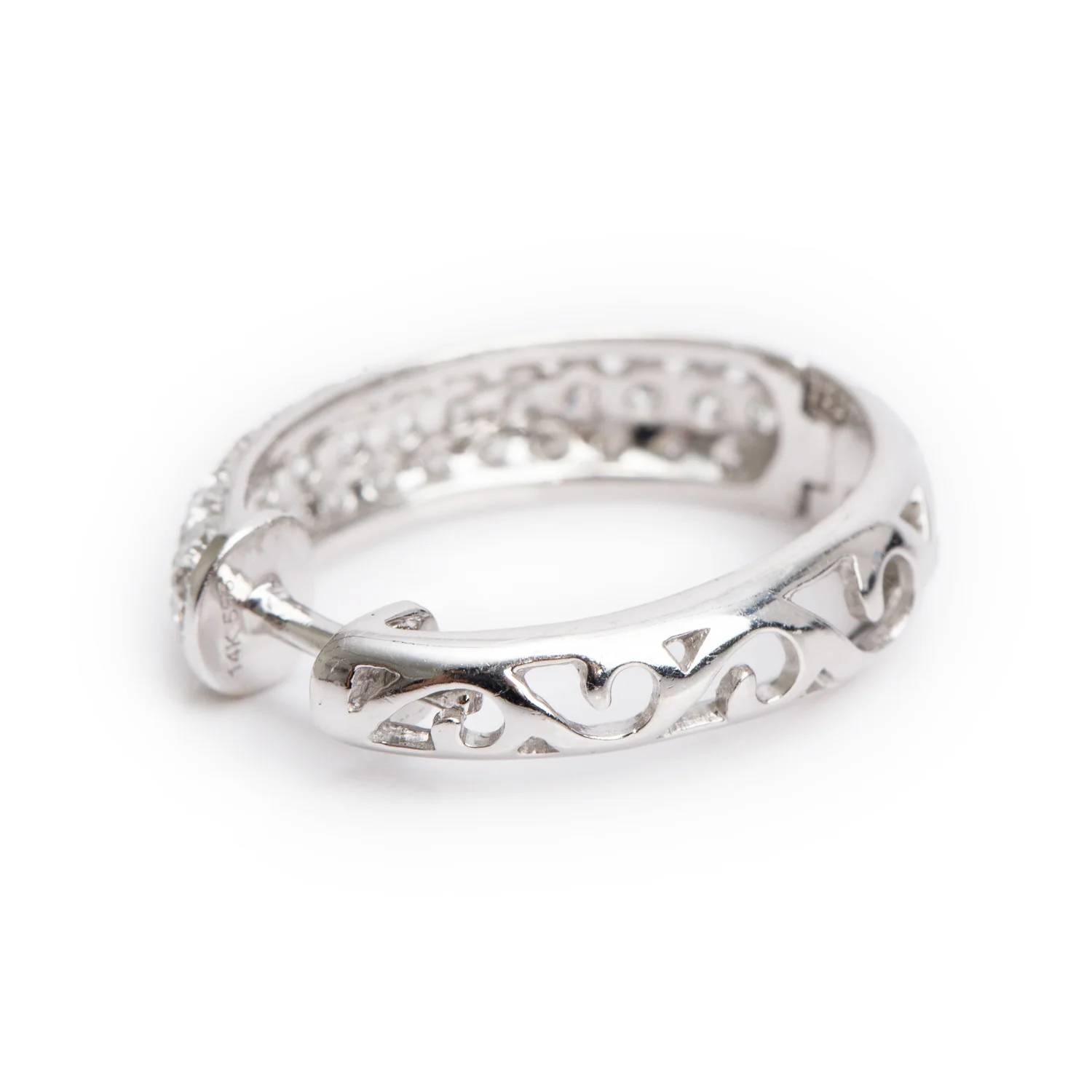 14k White Gold Pave Diamond Huggie Earrings - Image 3