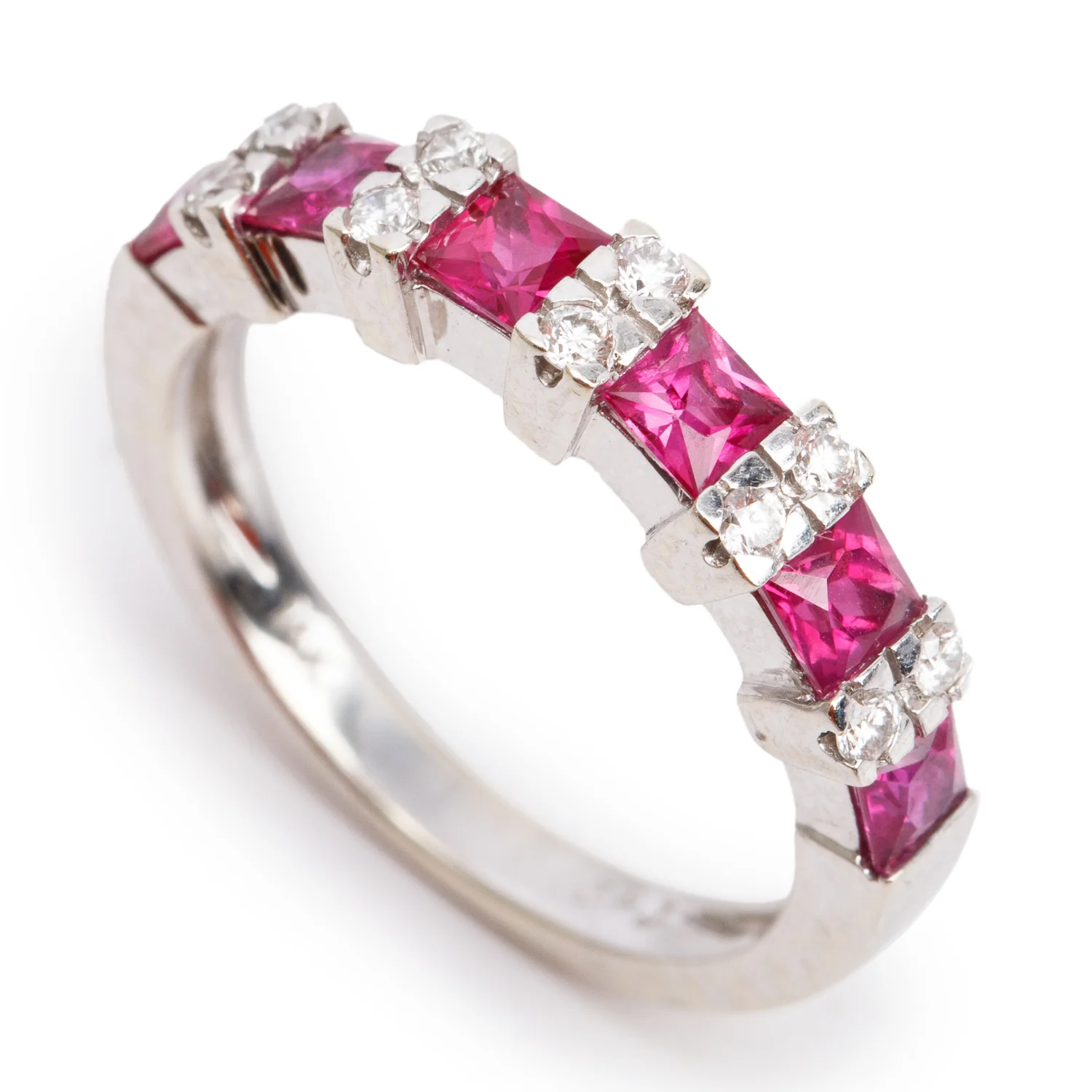 14k White Gold Ruby and Diamond Band Ring, Size 7 - Image 4