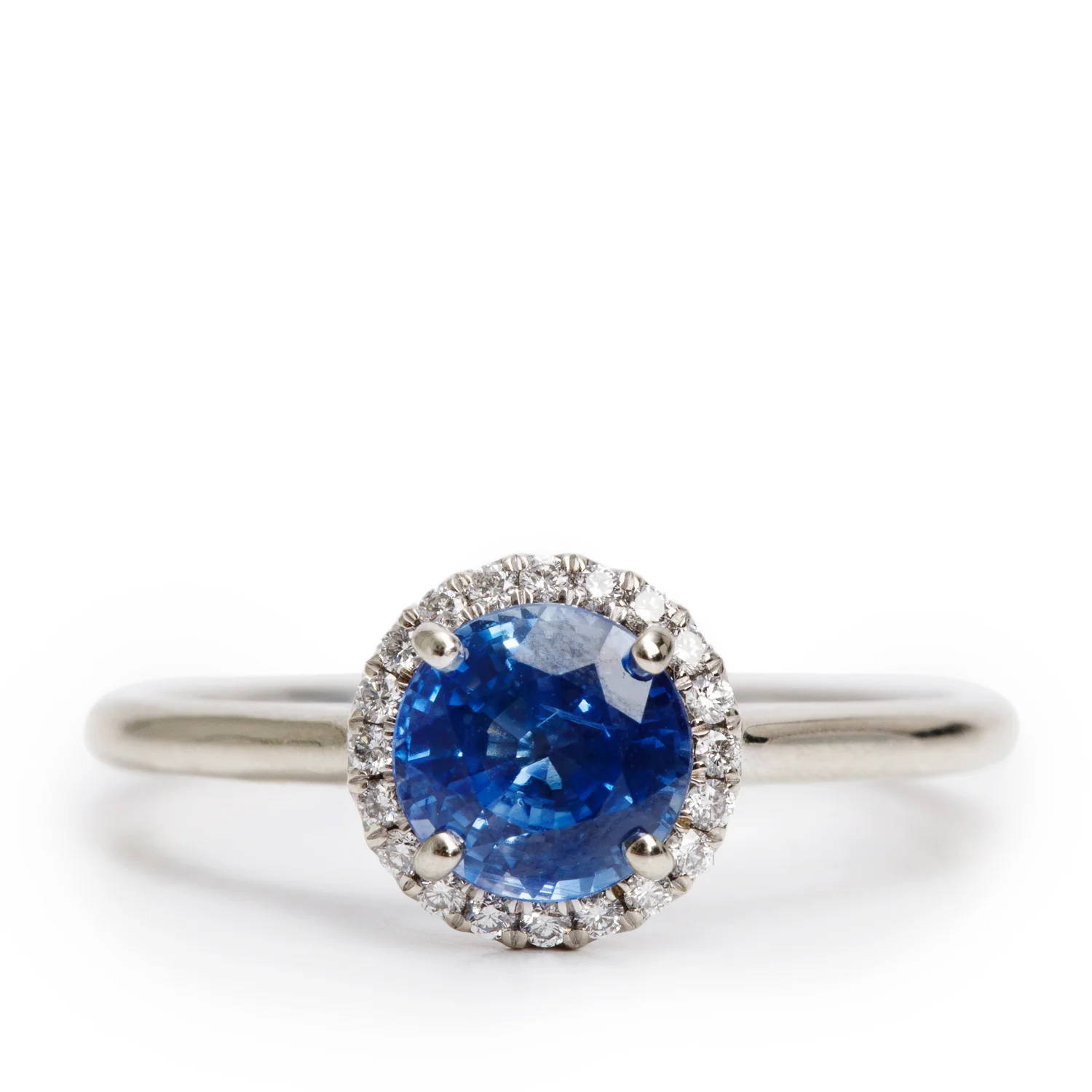 14k White Gold Sapphire and Diamond Ring, Size 7.75