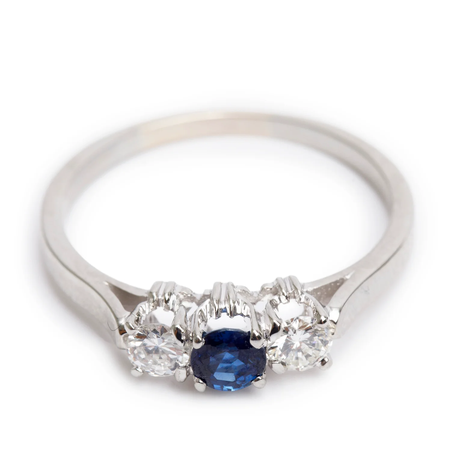 14k White Gold Sapphire & Diamond Three-Stone Ring, Size 9.5 - Image 2