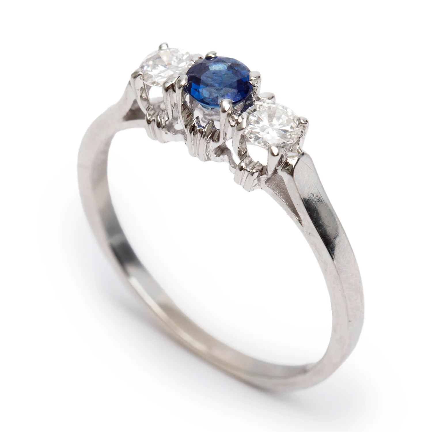 14k White Gold Sapphire & Diamond Three-Stone Ring, Size 9.5 - Image 4