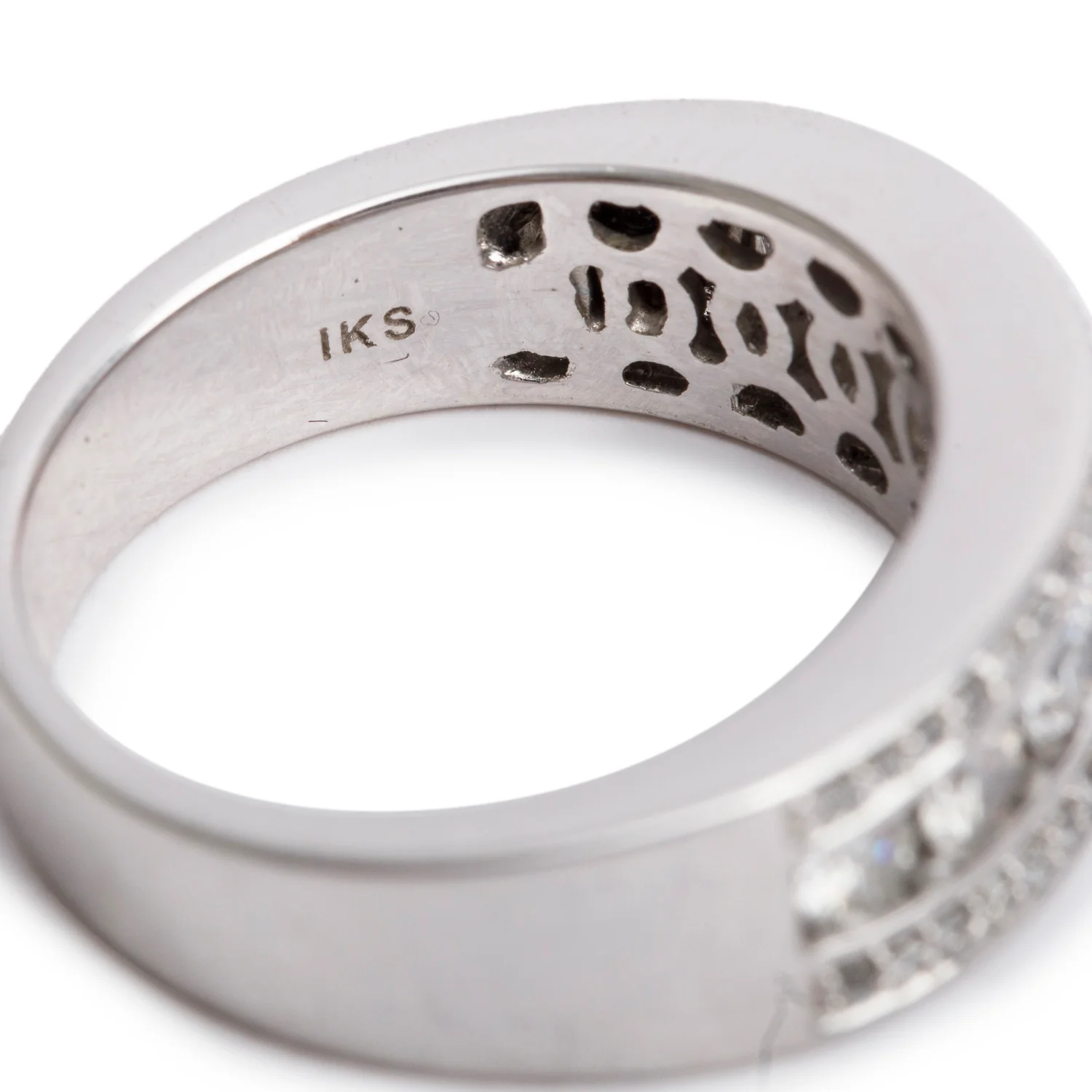 14k White Gold Three-Row Diamond Band Ring, Size 7 - Image 3