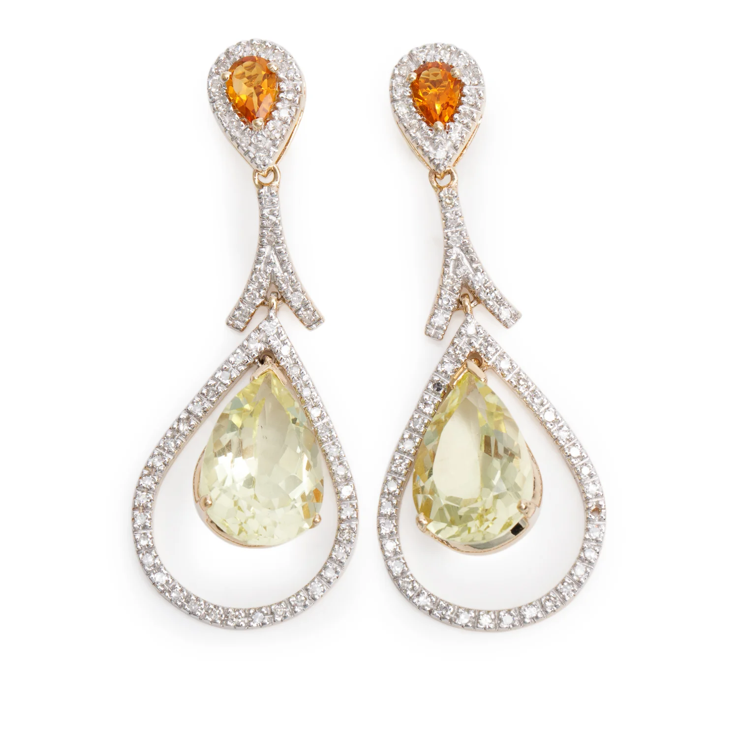 14k Yellow and White Gold Citrine & Diamond Drop Earrings