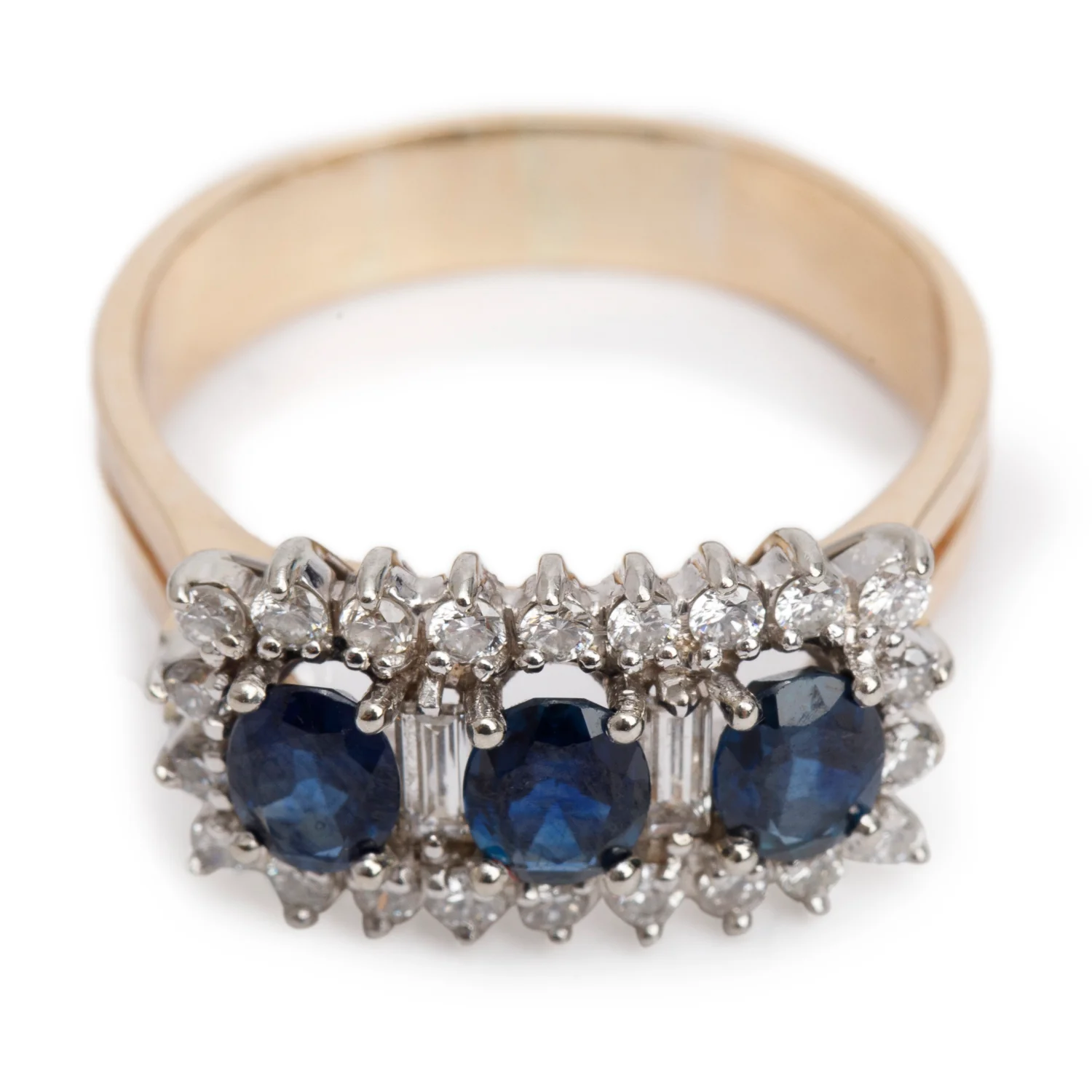 14k Yellow and White Gold Sapphire and Diamond Ring, Size 9.75 - Image 2