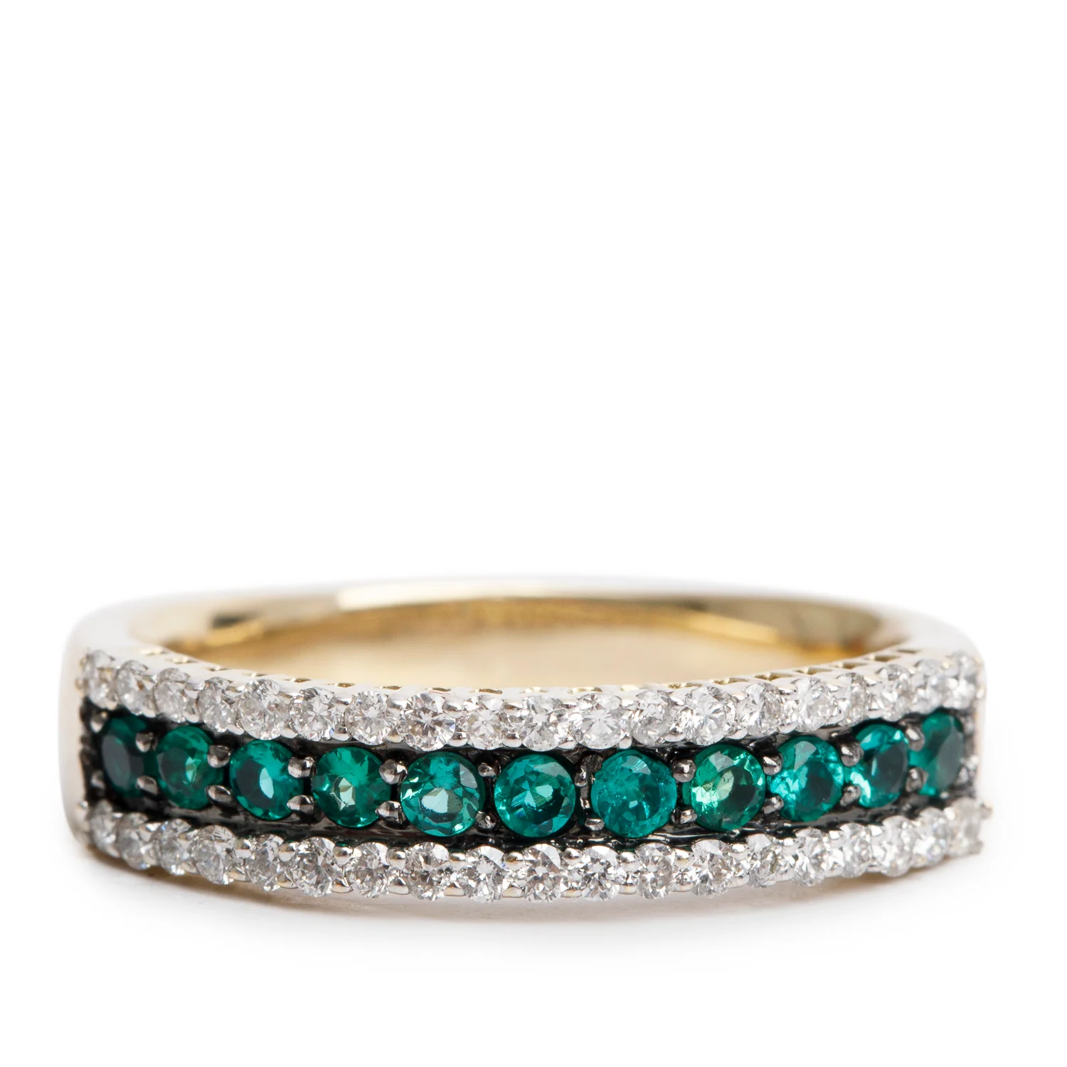 14k Yellow Gold Emerald & Diamond Band Ring, Size 7