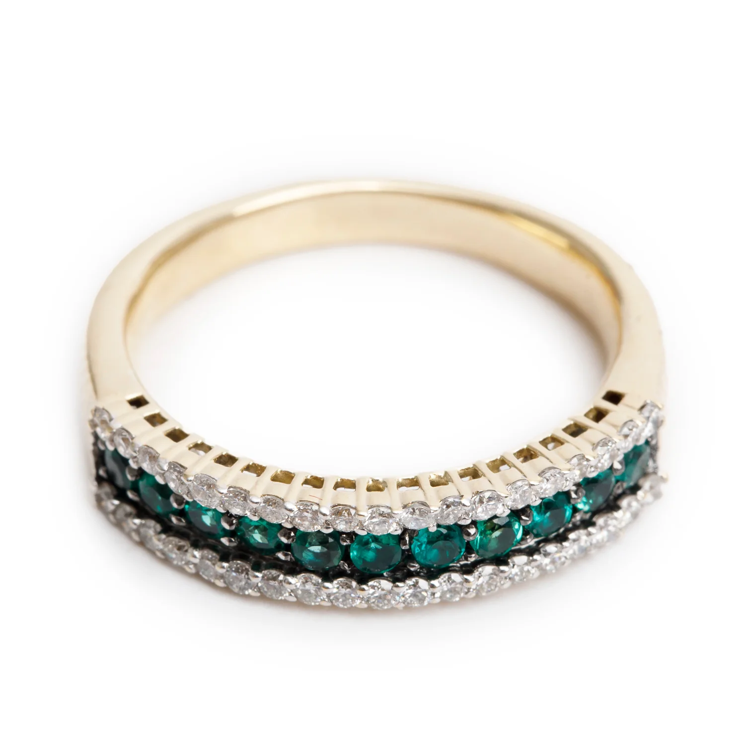 14k Yellow Gold Emerald & Diamond Band Ring, Size 7 - Image 2