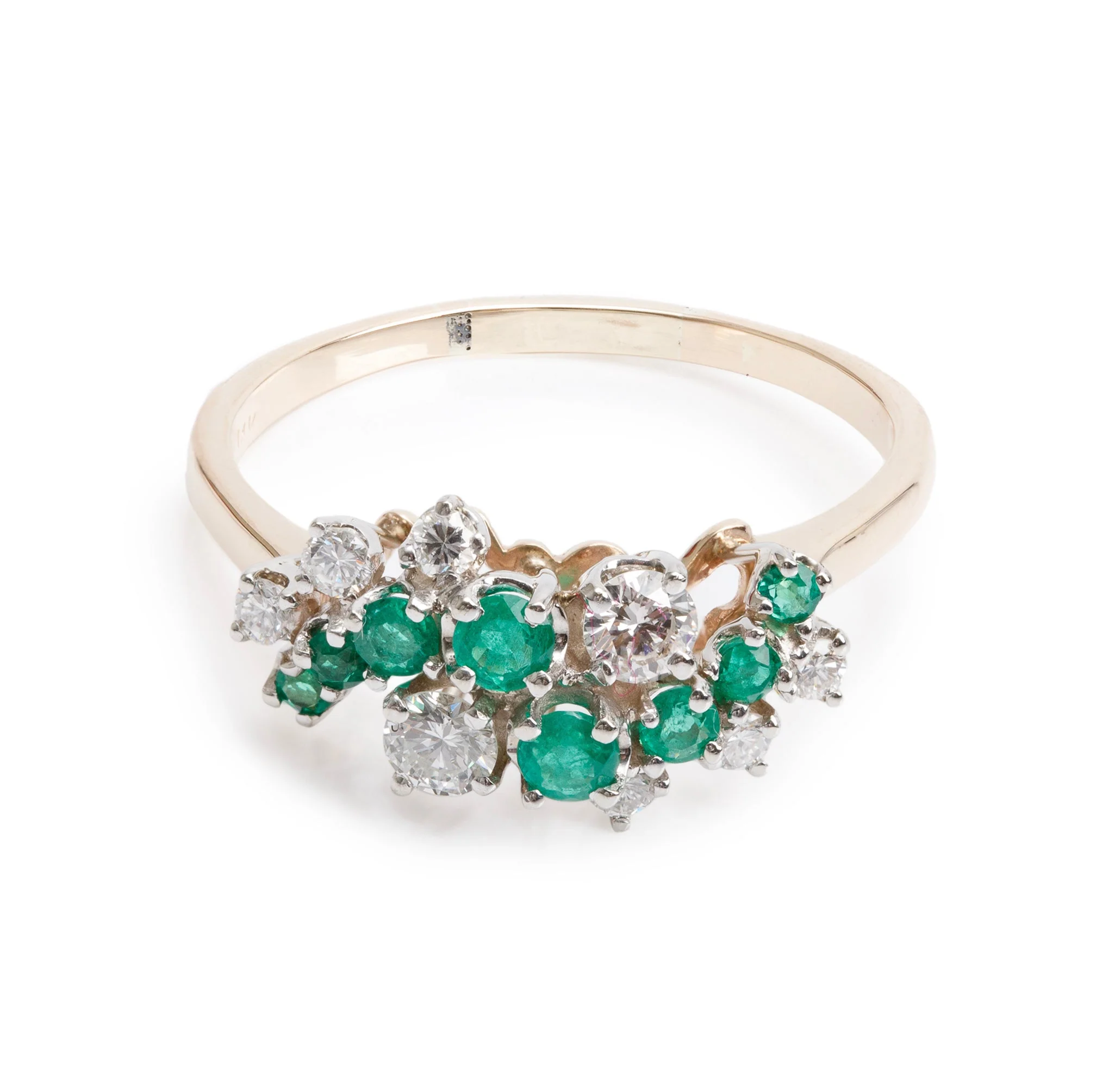 14k Yellow Gold Emerald & Diamond Cluster Ring, Size 10 - Image 2