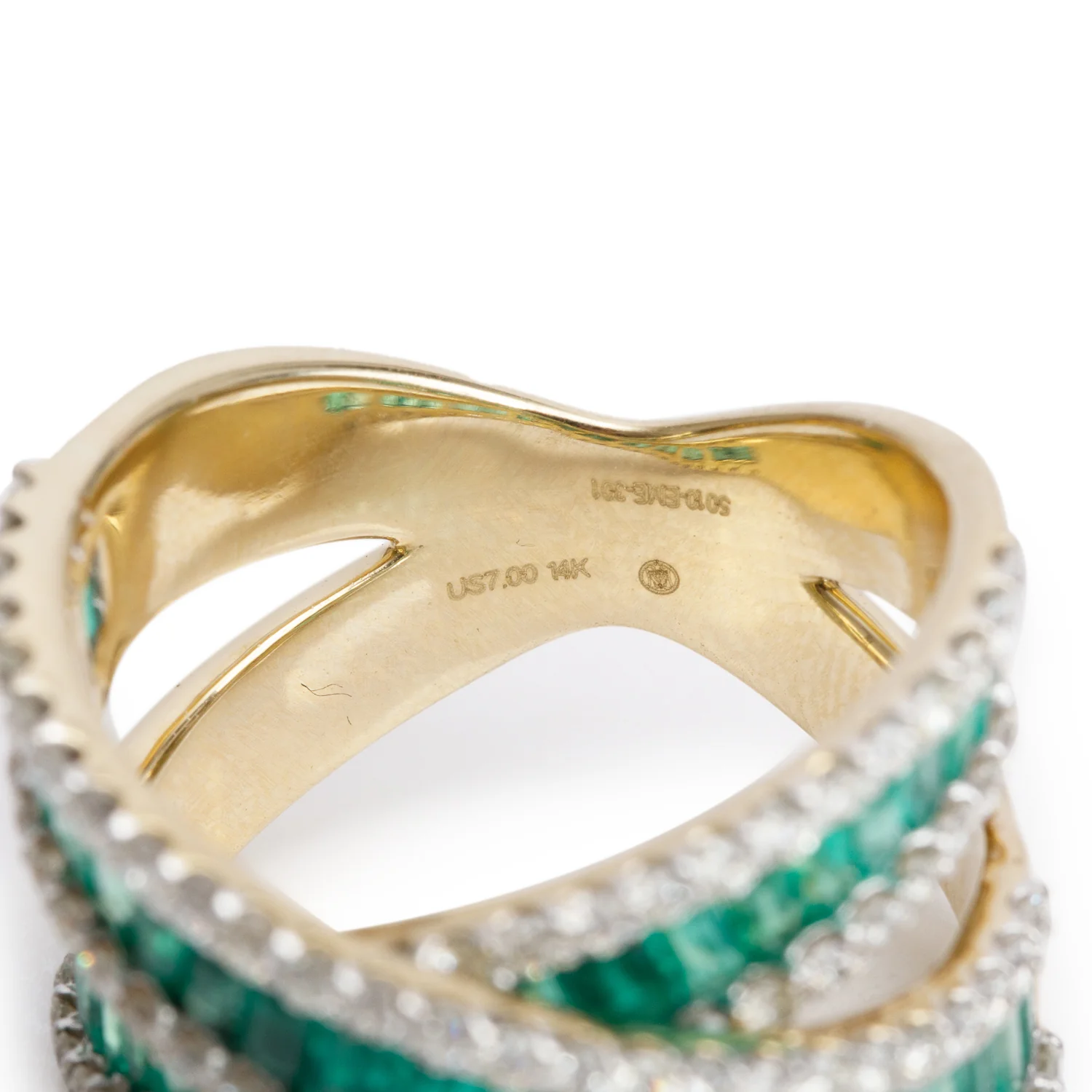 14k Yellow Gold Emerald & Diamond Crossover Ring, Size 6.75 - Image 3