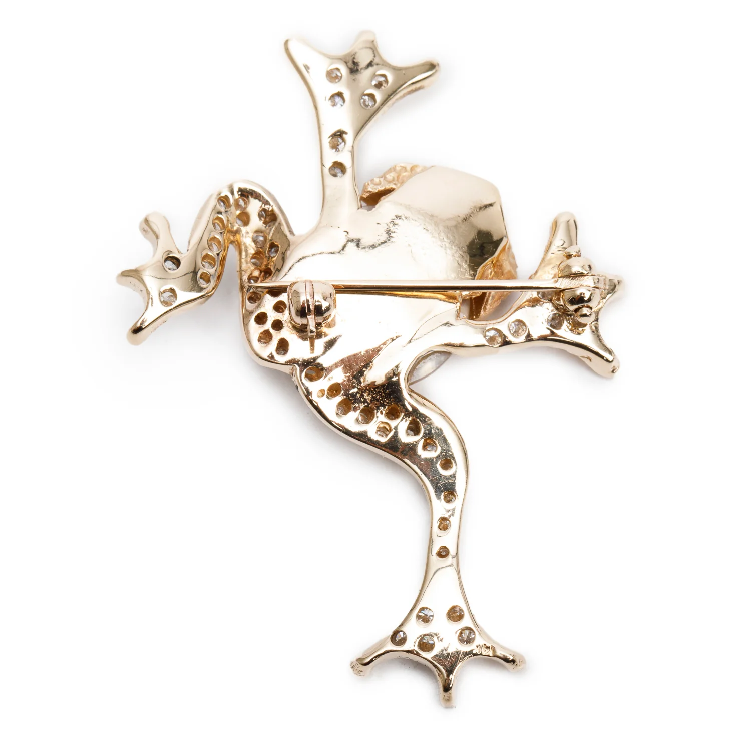 14k Yellow Gold Mabe Pearls, Ruby & Diamond Frog Pin Brooch - Image 2