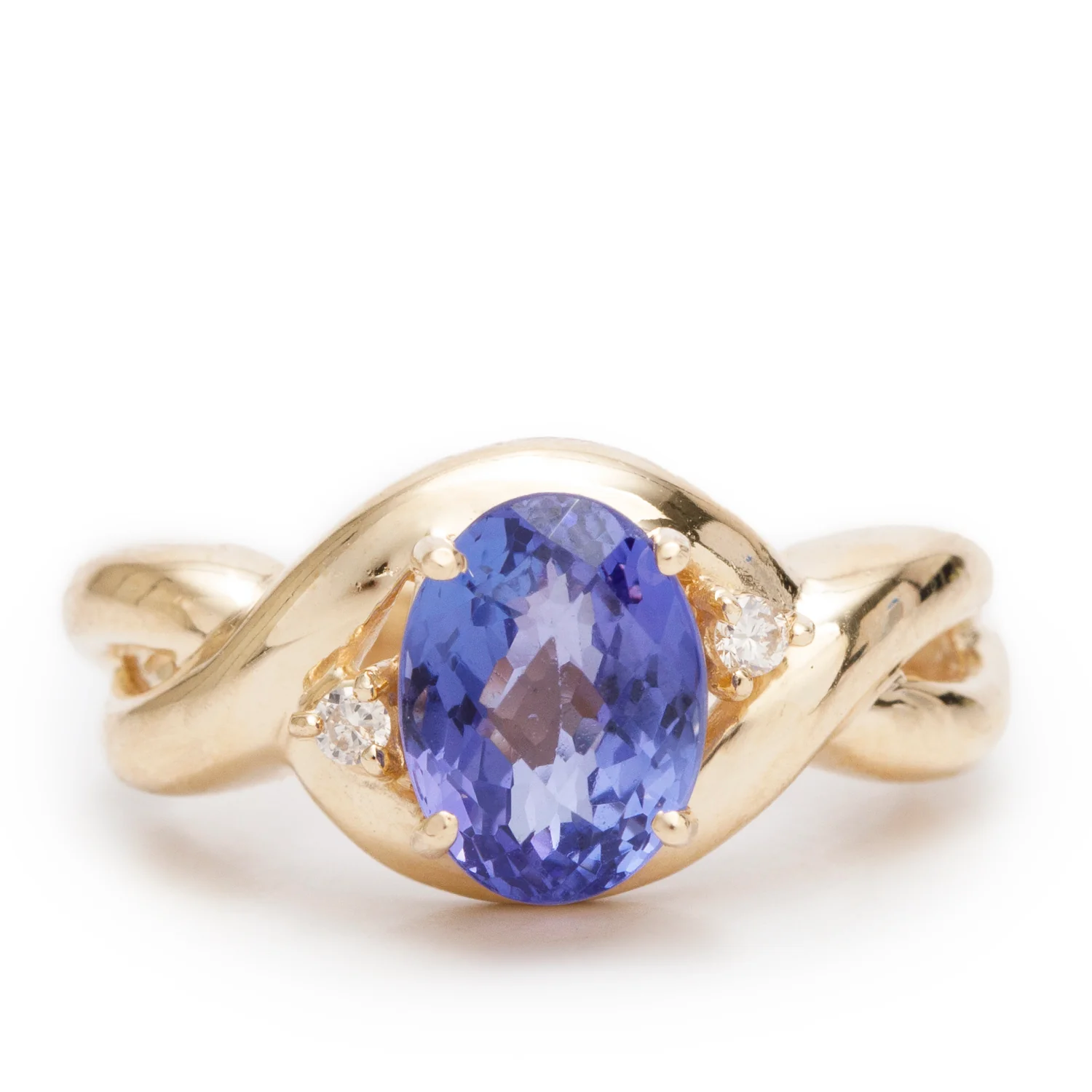 14k Yellow Gold Tanzanite & Diamond Ring, Size 6
