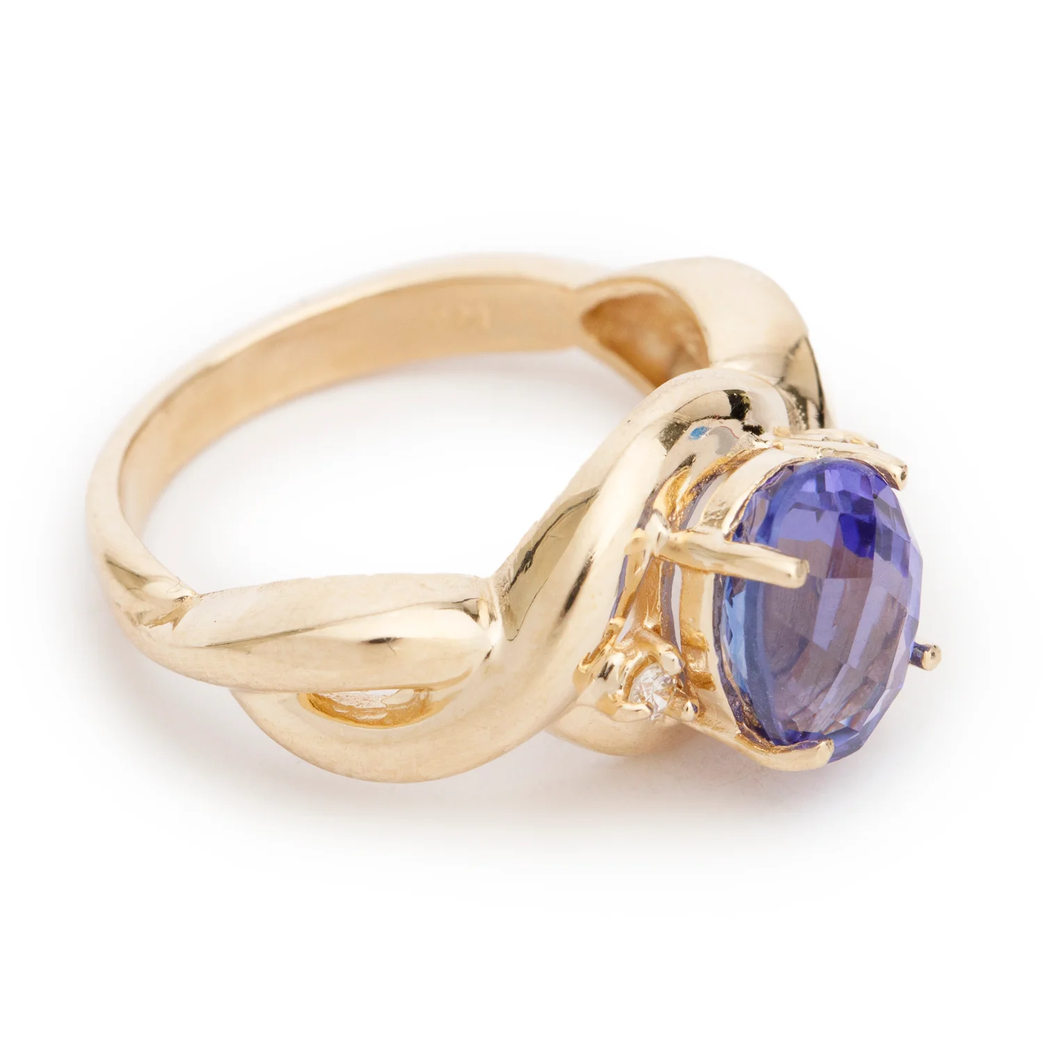 14k Yellow Gold Tanzanite & Diamond Ring, Size 6 - Image 3