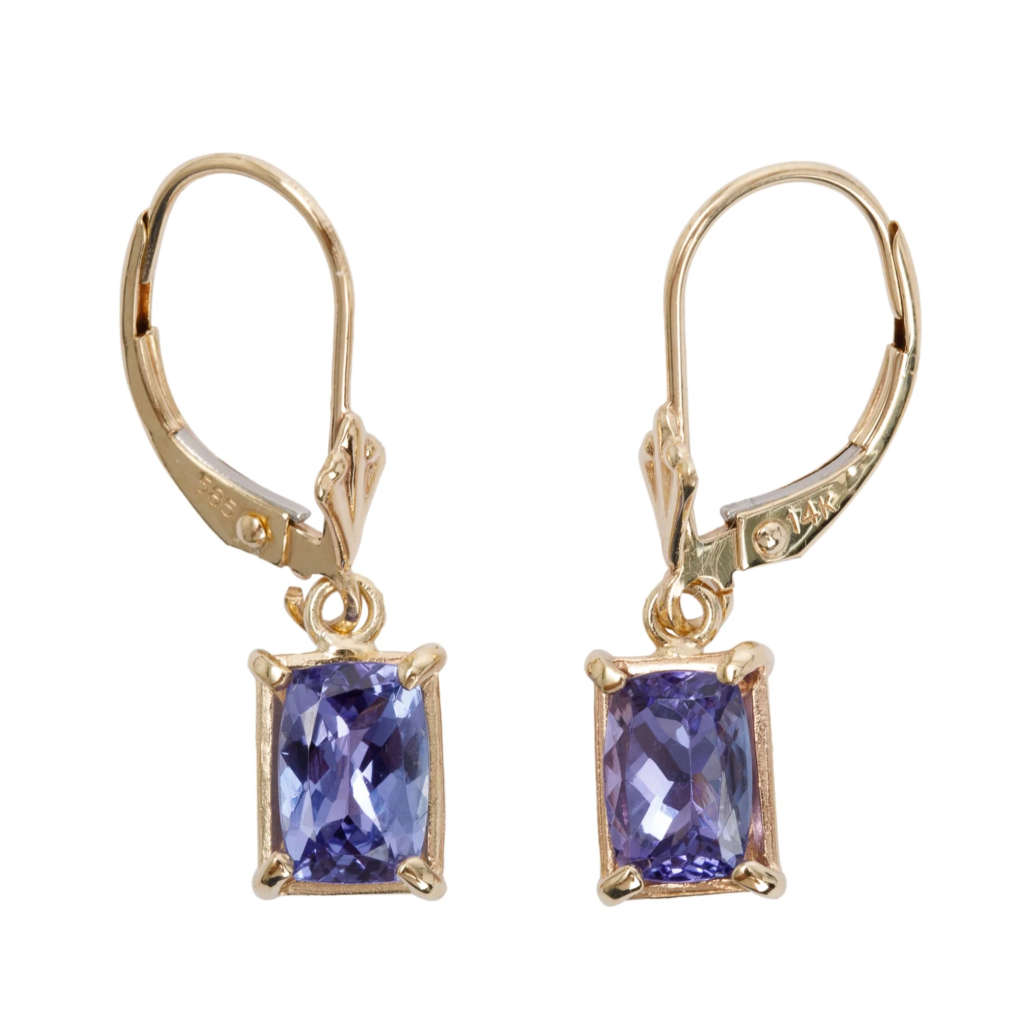14k Yellow Gold Tanzanite Drop Earrings - Image 5