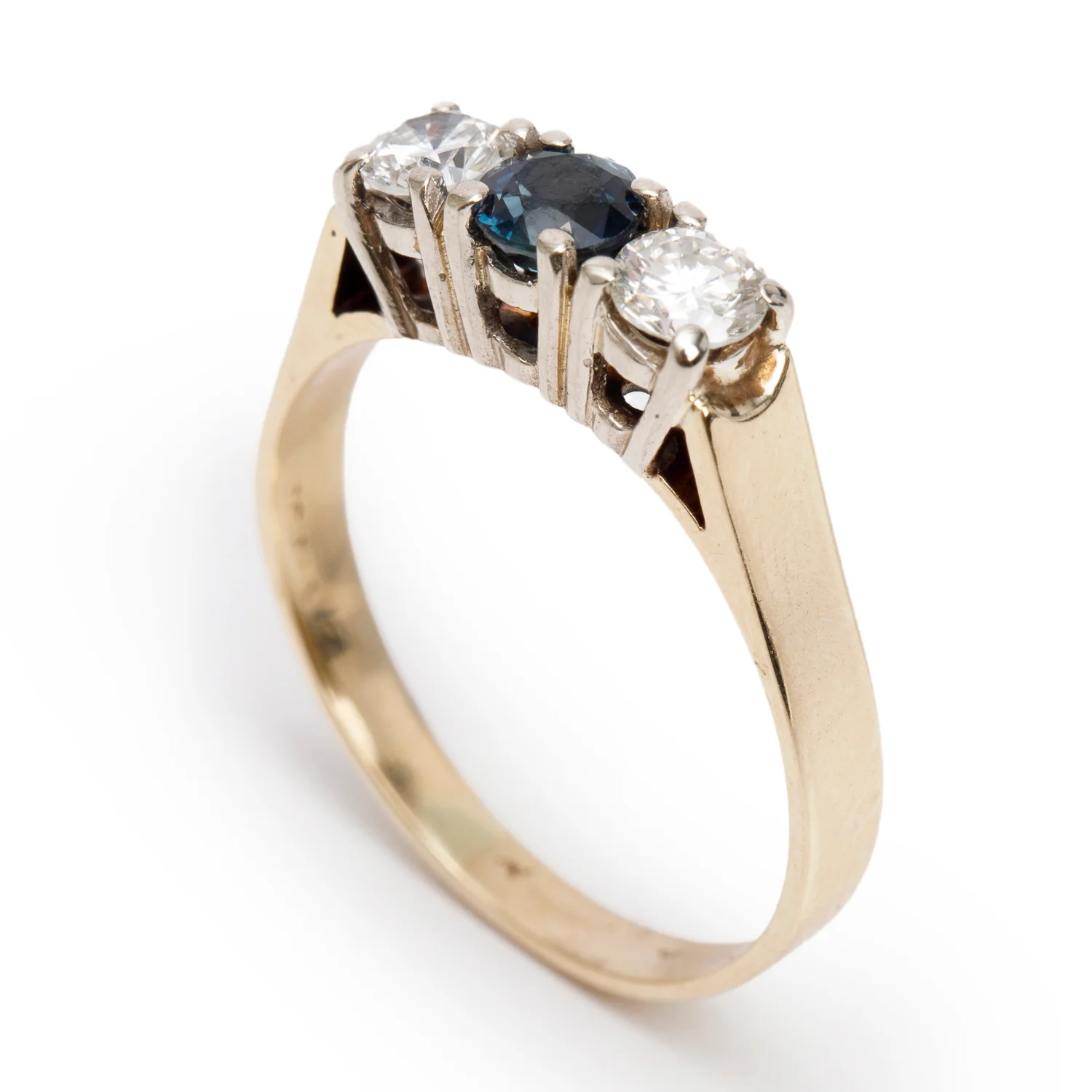 14k Yellow & White Gold Sapphire and Diamond Three-Stone Ring, Size 8.5 - Image 3