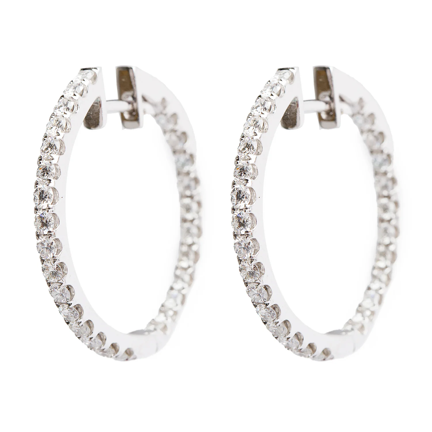 18k White Gold 1.68 tcw. Diamond Hoop Earrings - Image 2