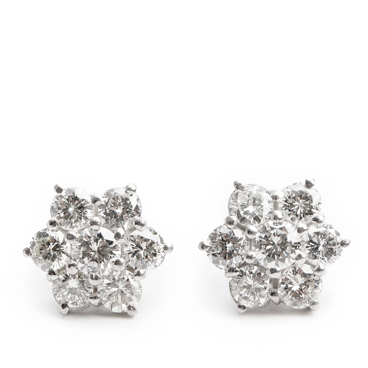 18k White Gold 2.40 tcw. Diamond Cluster Stud Earrings