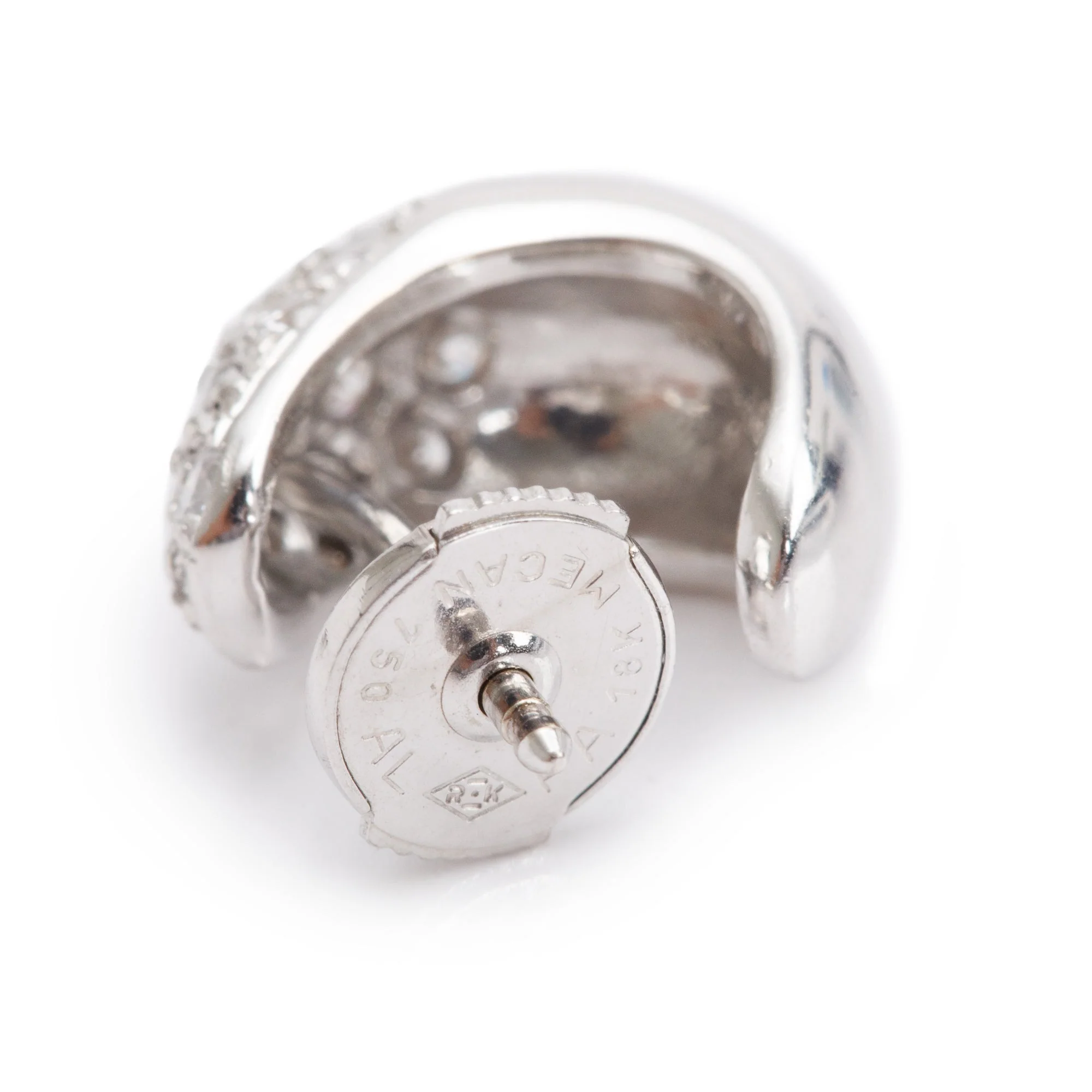 18k White Gold Pave Diamond Huggie Earrings - Image 4
