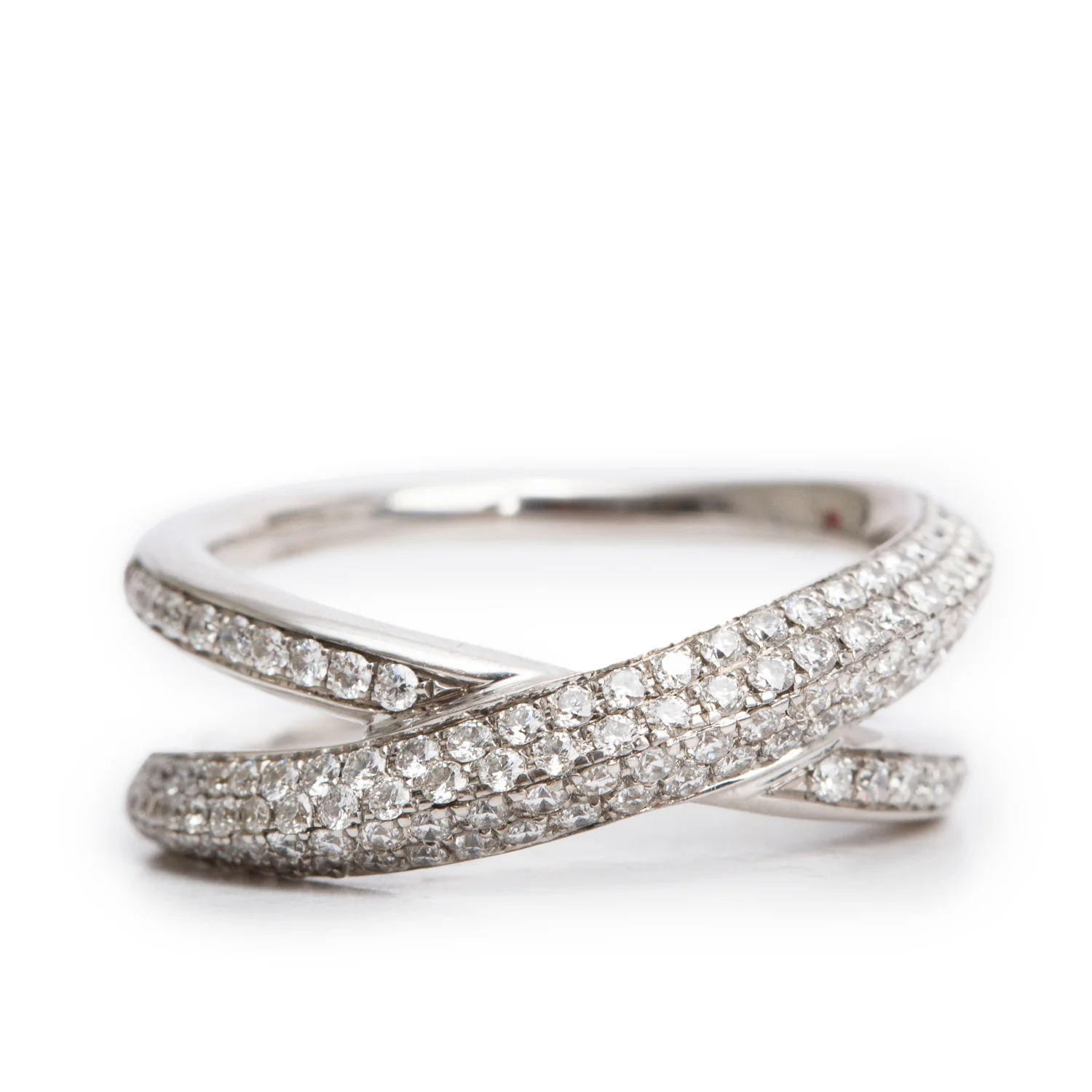 18k White Gold Pave Diamond 'X' Top Ring, Size 5.5