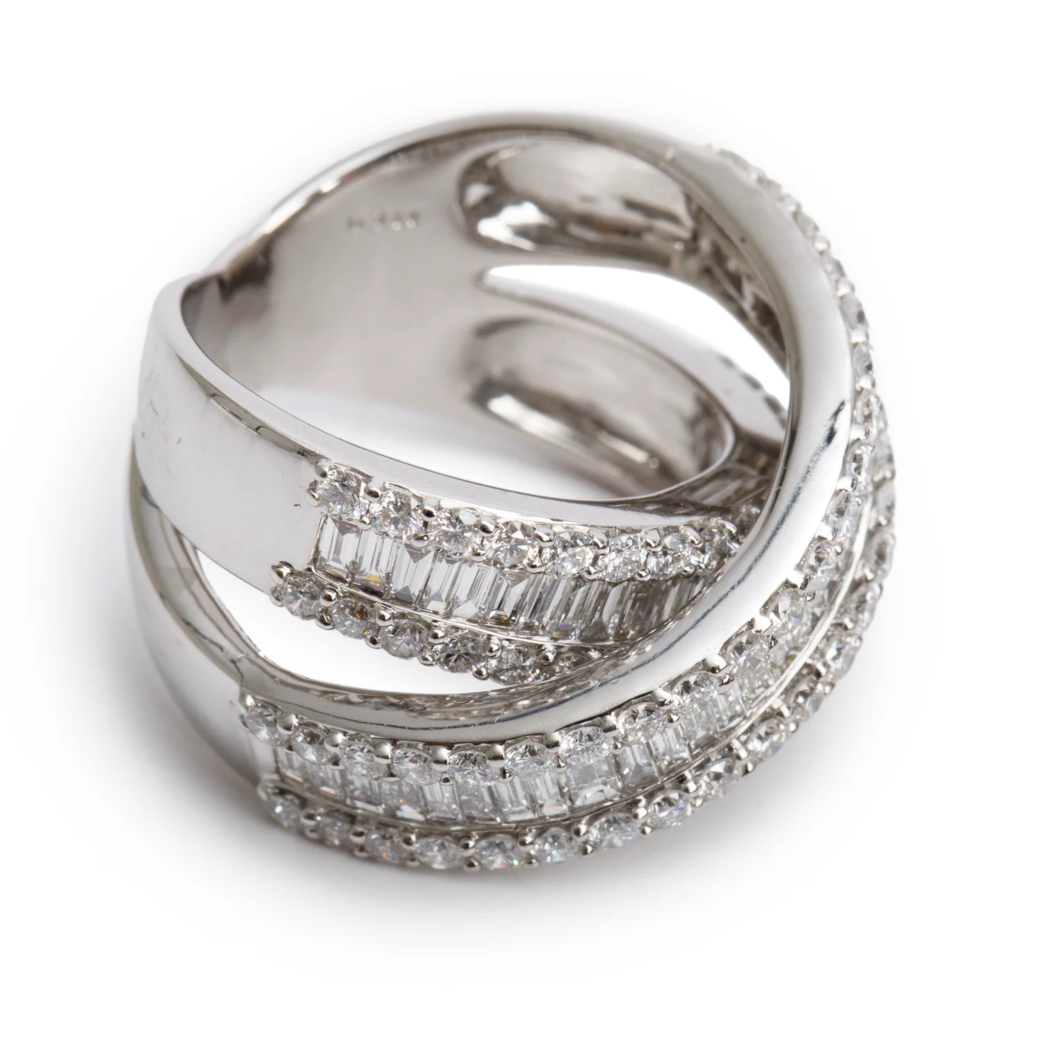 18k White Gold Pave Diamond 'X' Top Ring, Size 7.25 - Image 3