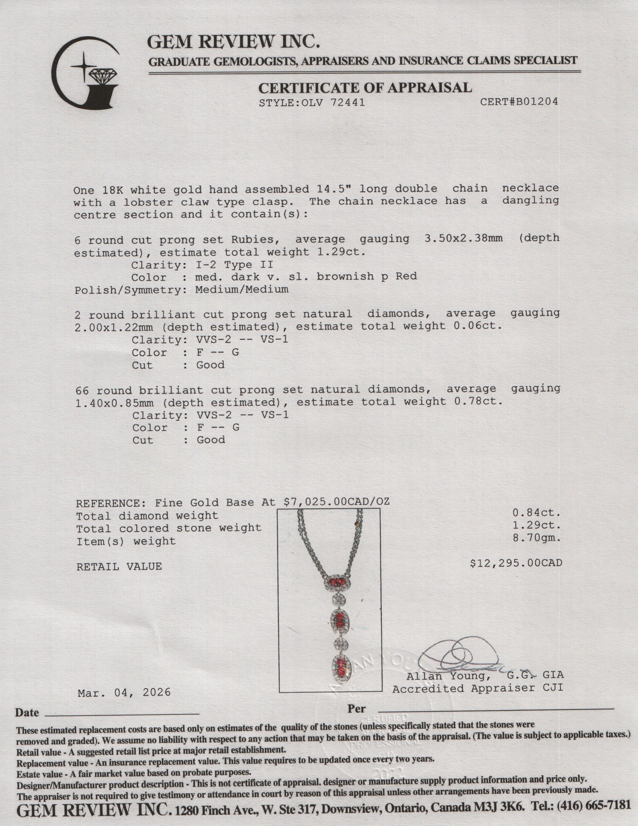 18k White Gold Ruby & Diamond Drop Pendant Necklace - Image 4