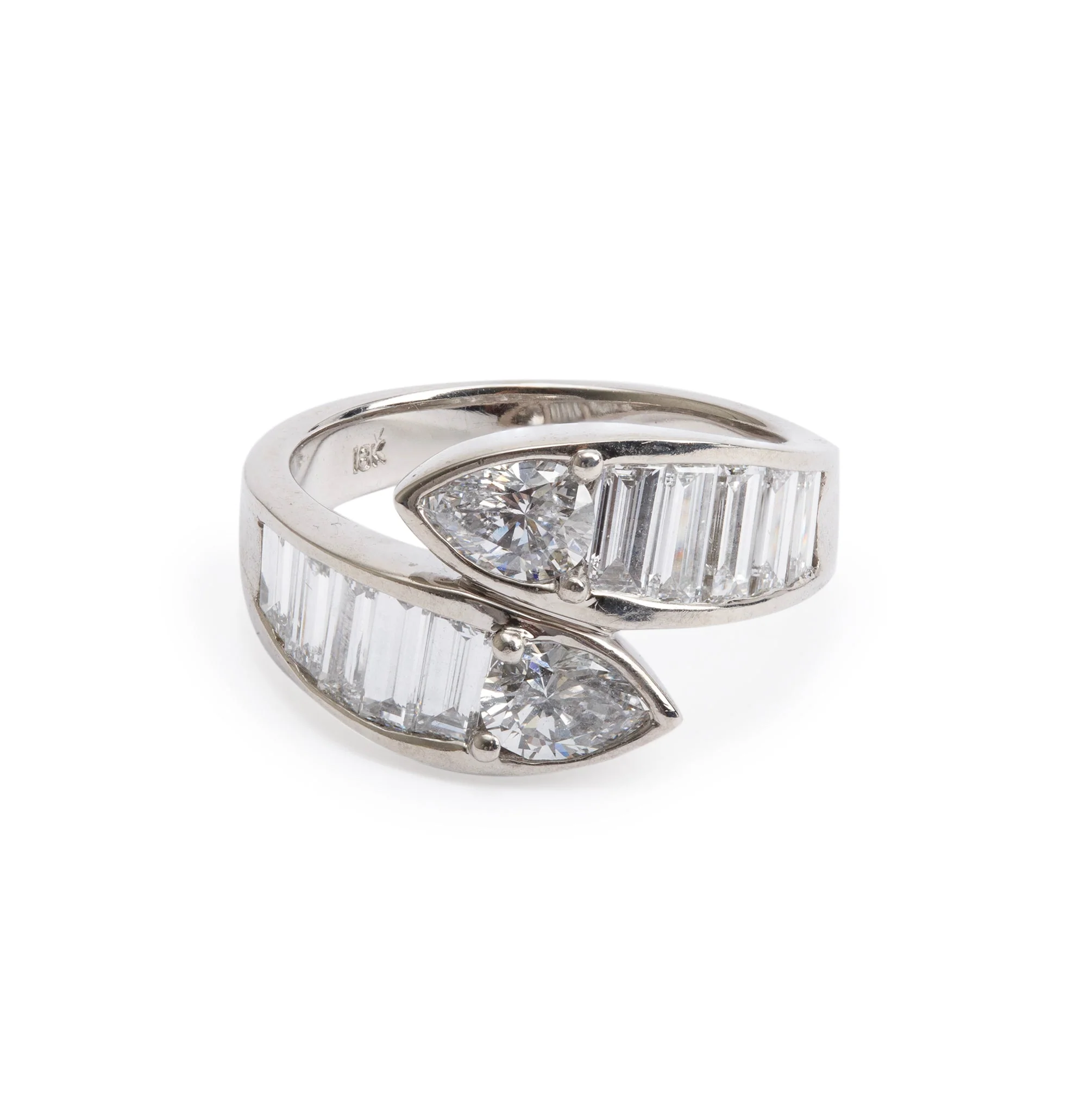 18k White Gold Single Row Diamond Bypass Ring, Size 6 - Image 2