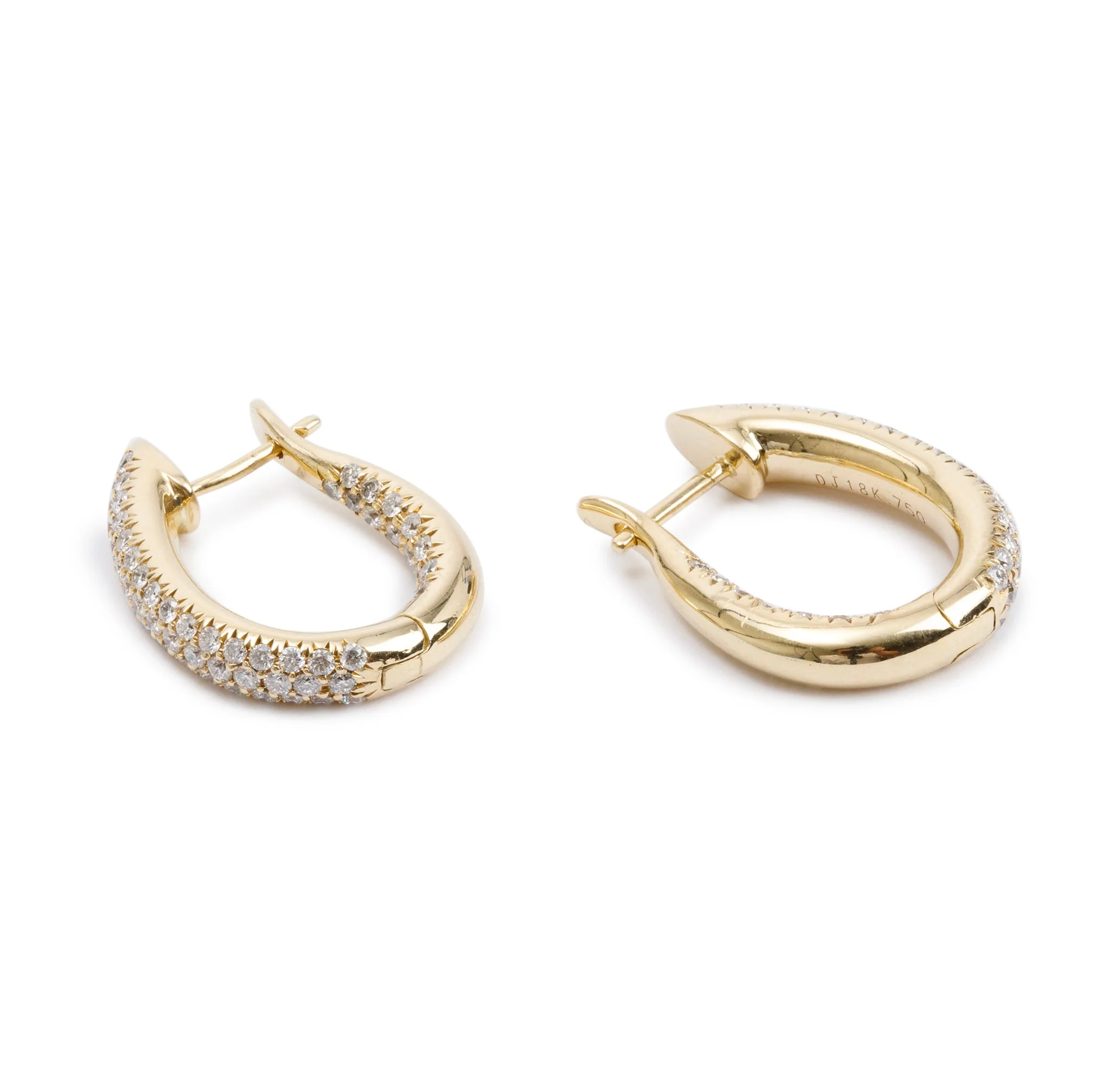 18k Yellow Gold 1.26 tcw. Pave Diamond Huggie Earrings - Image 3