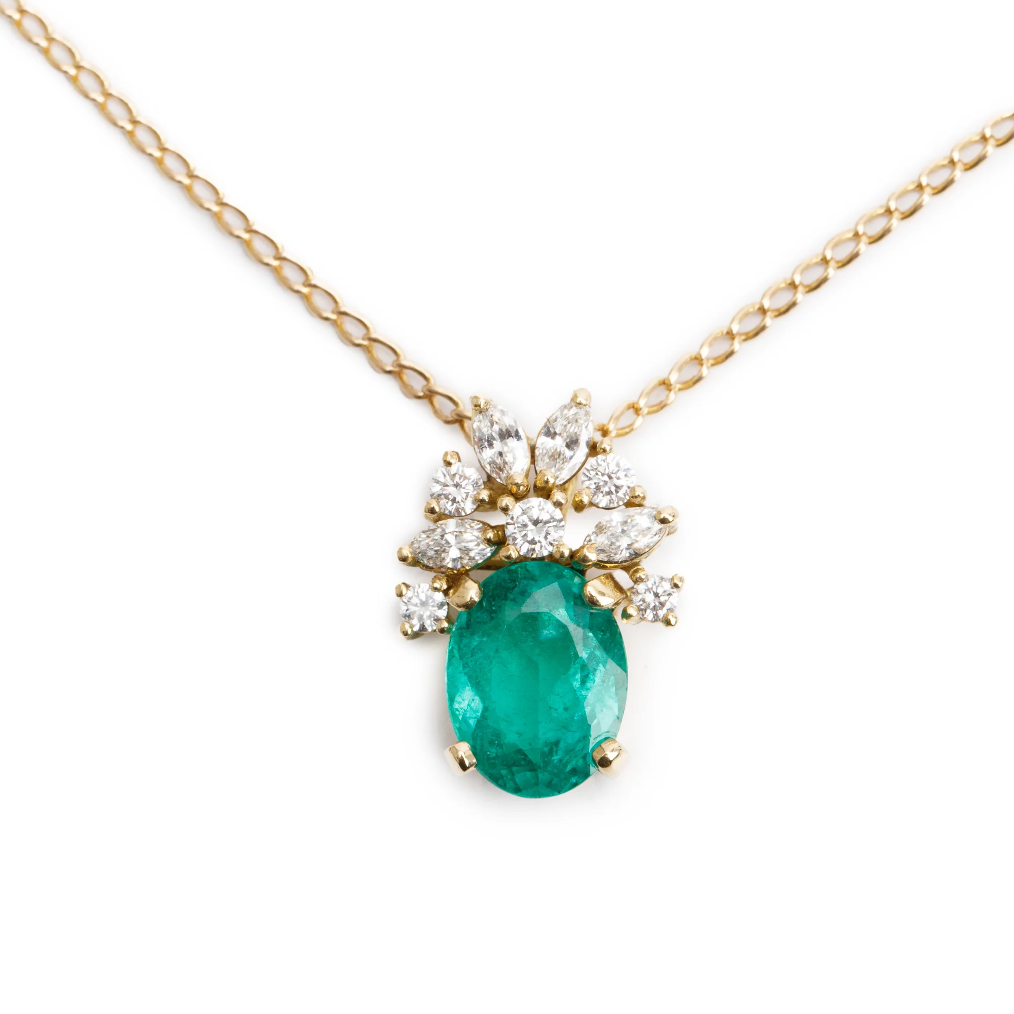 18k Yellow Gold Emerald & Diamond Pendant Necklace - Image 3