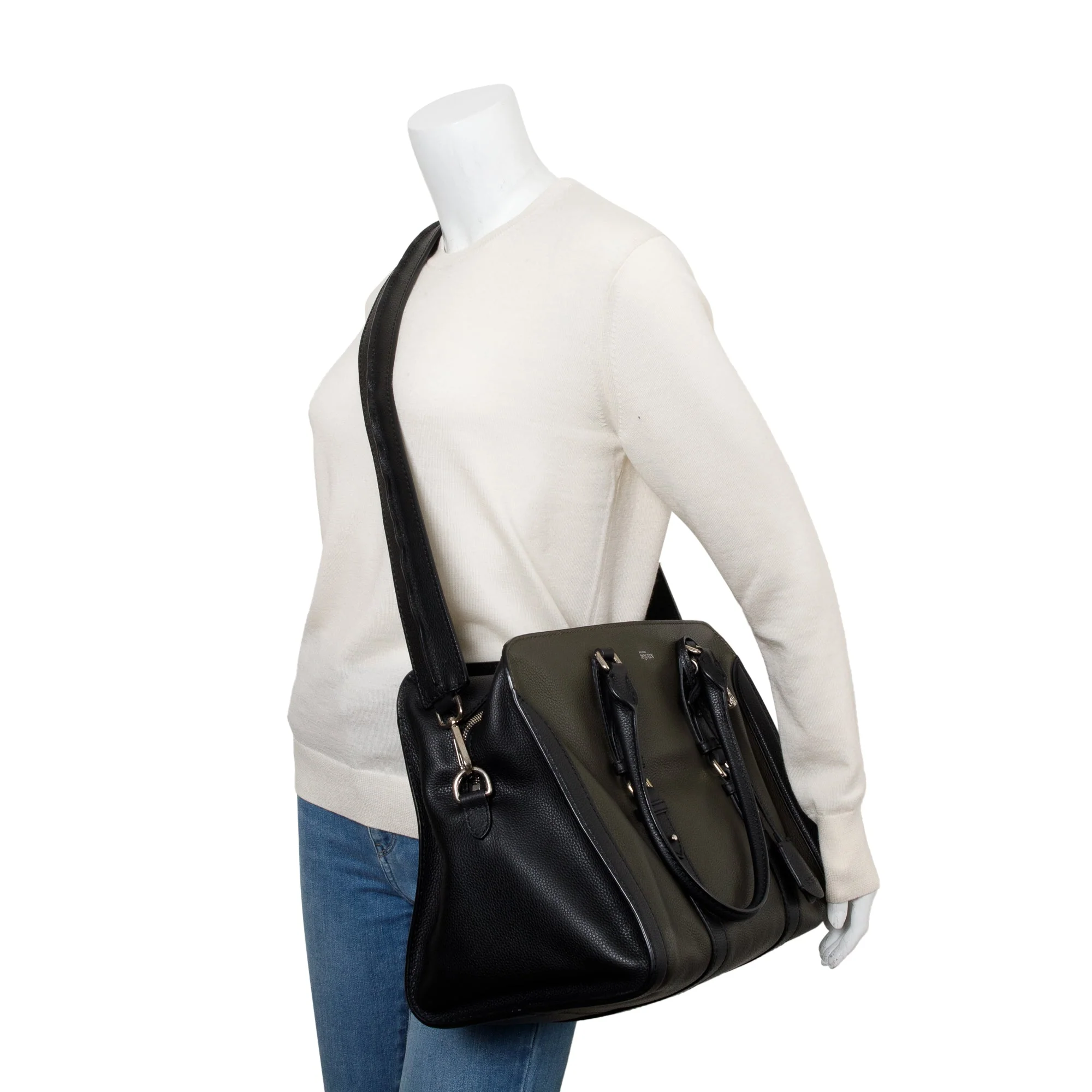 Alexander McQueen Black Calfskin Leather Large Padlock Zip Around Tote w/ Strap - Image 2
