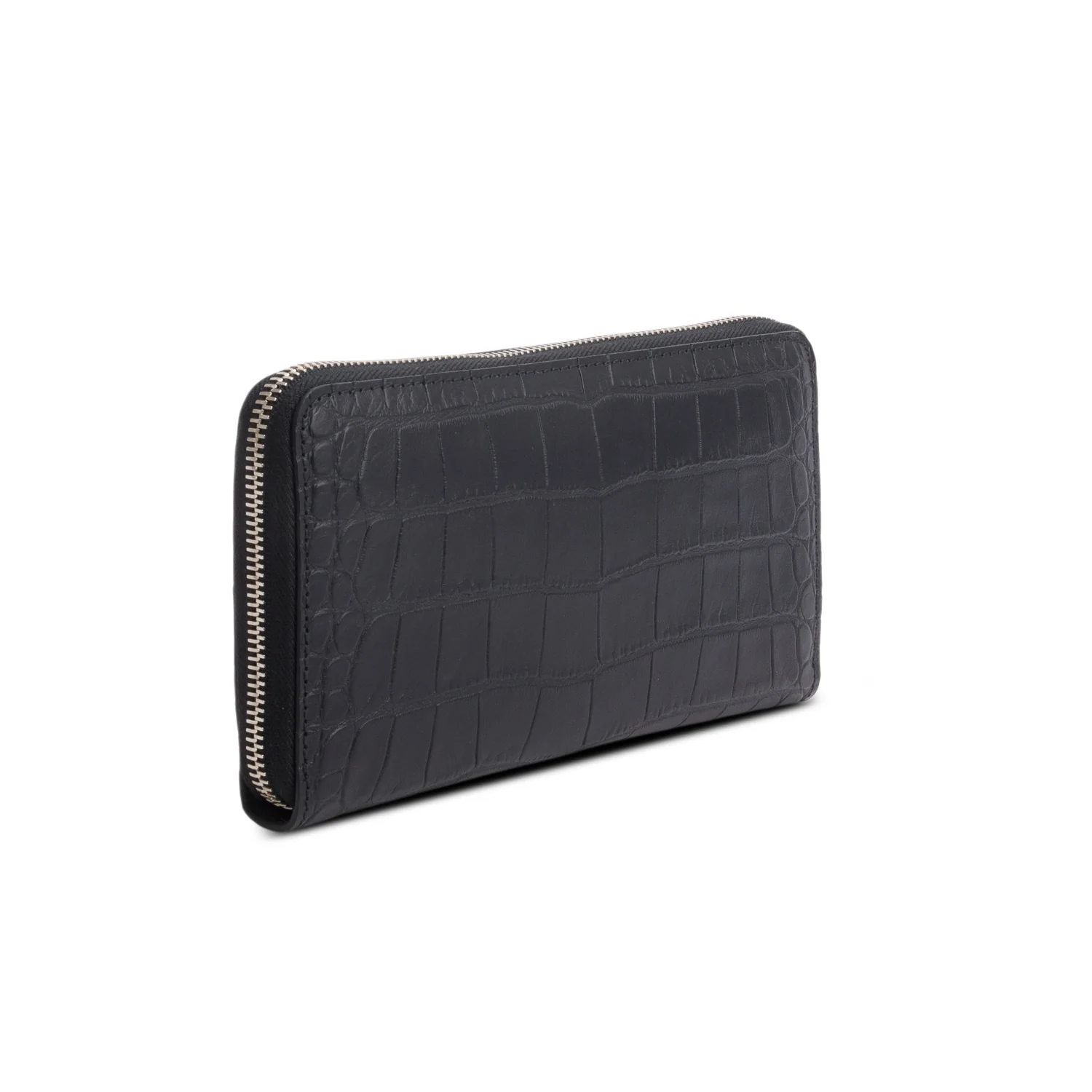 Alexander Mcqueen Black Croc Embossed Continental Zip Wallet w/ Box - Image 5