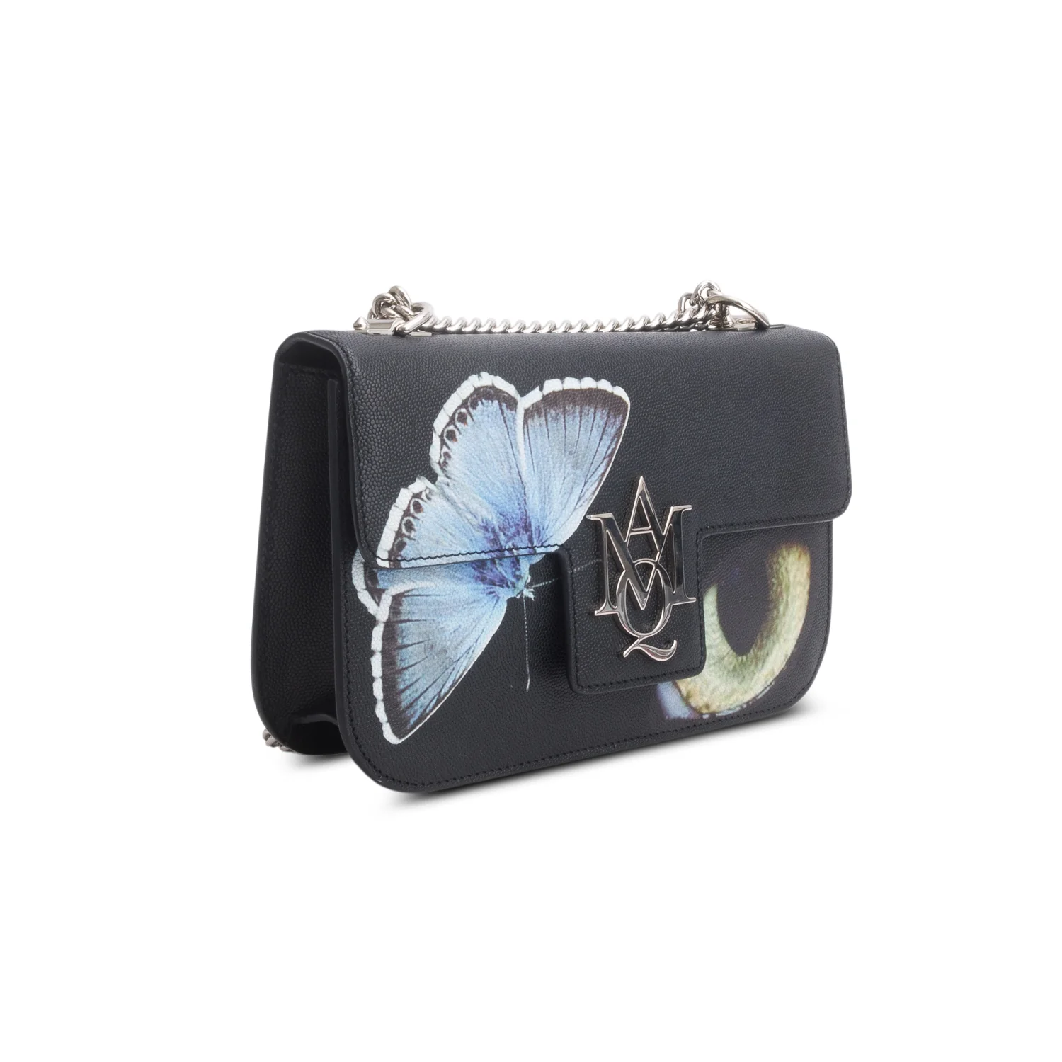 Alexander McQueen Black Printed Calfskin Leather Butterfly Insignia Flap Bag - Image 4