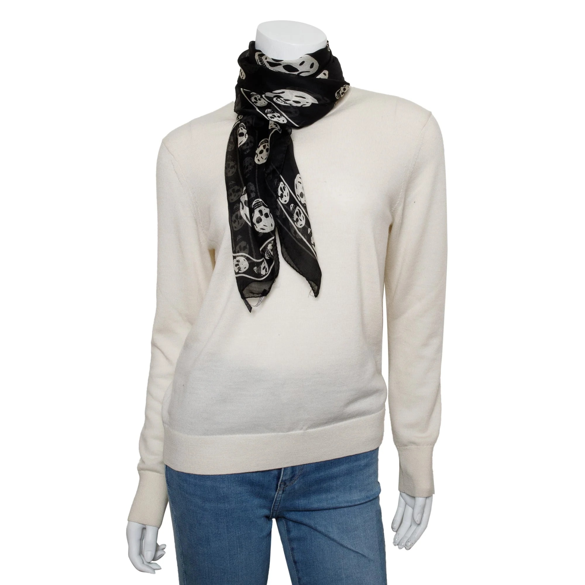 Alexander McQueen Black Skull Printed Silk Scarf - Image 2