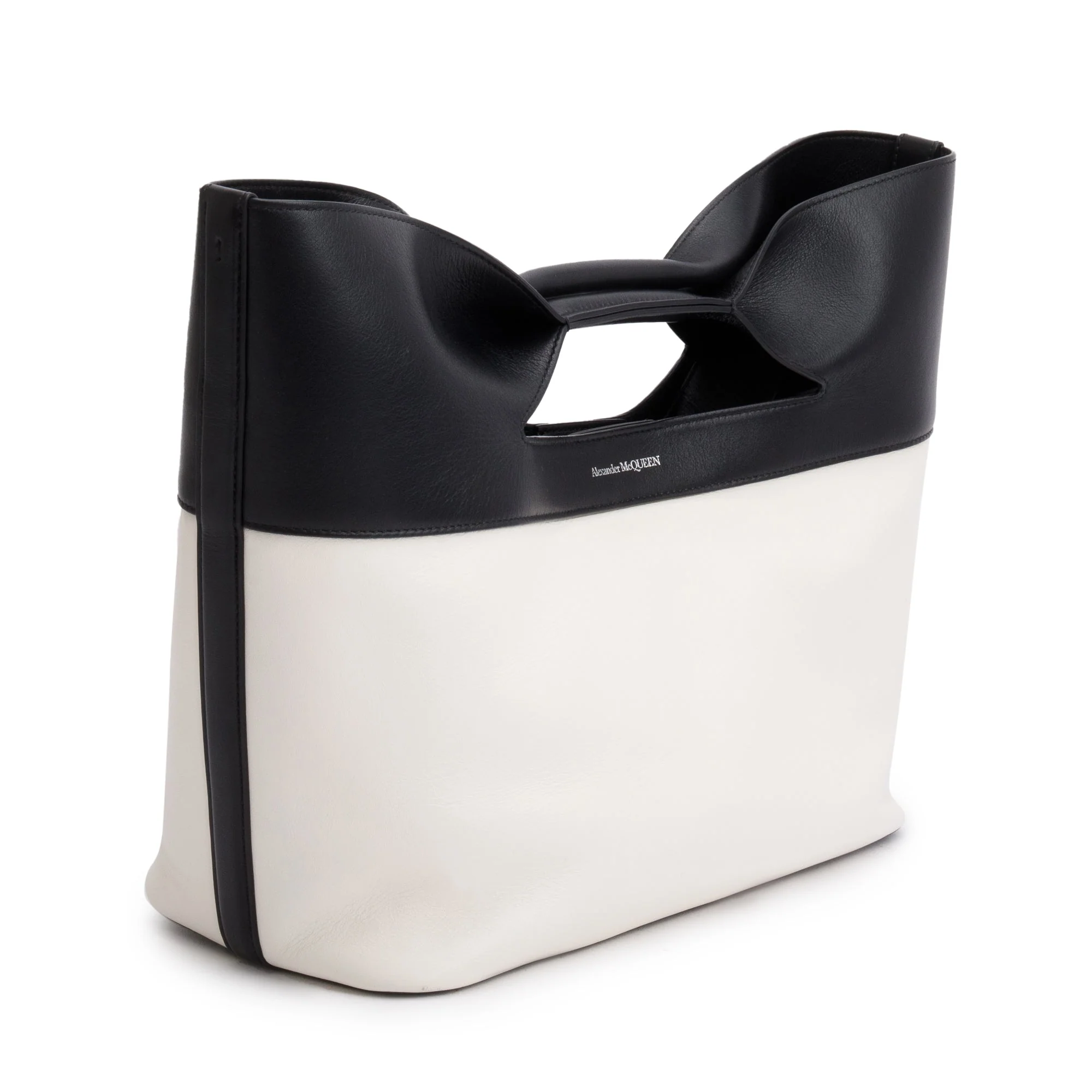 Alexander McQueen Black & White Calfskin Leather Large Bow Tote w/ Pouch - Image 4