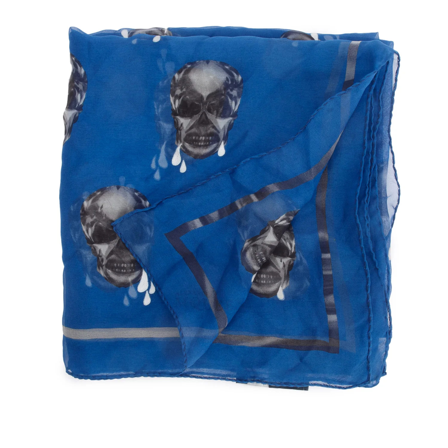 Alexander McQueen Blue/Black Skull Printed Silk Scarf - Image 3
