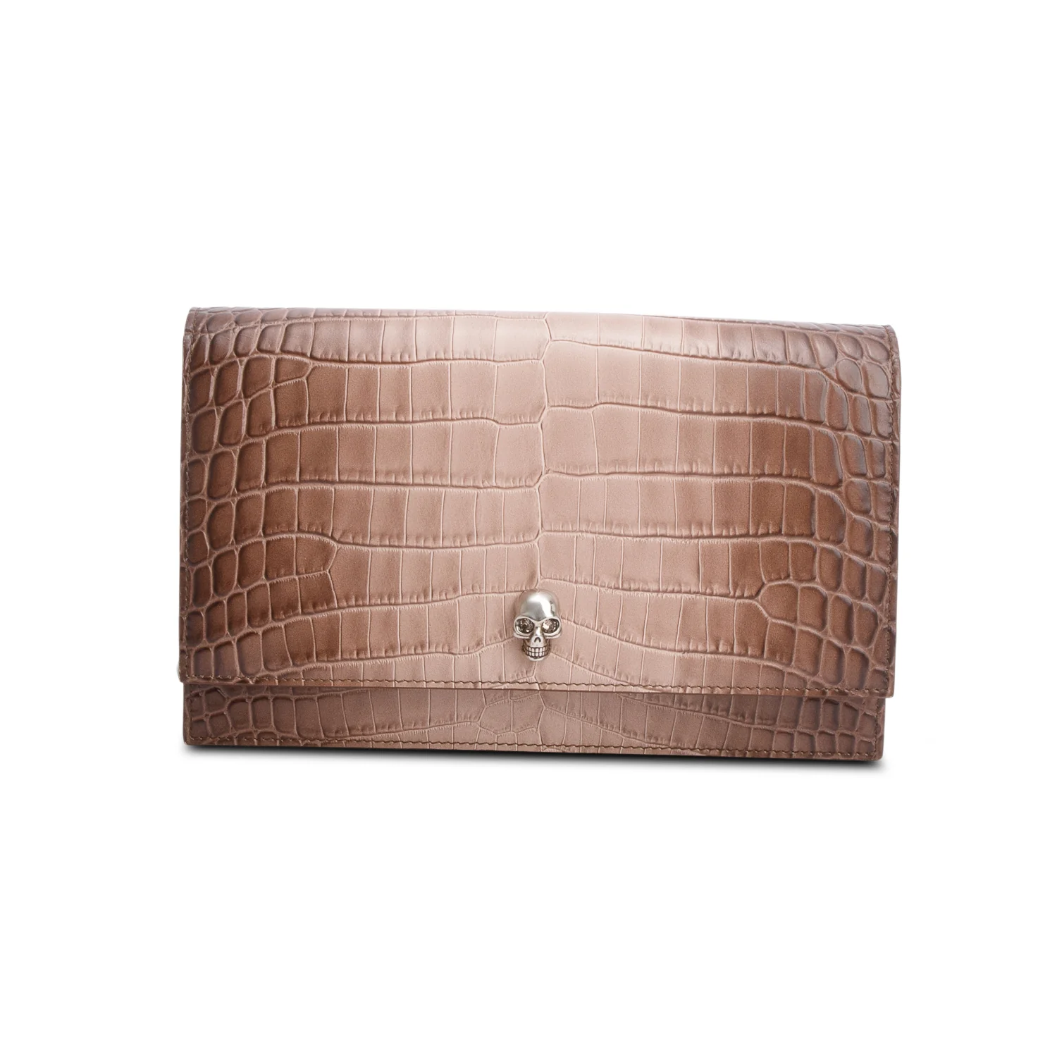 Alexander McQueen Brown Ombre Crocodile Embossed Skull Small Crossbody Bag - Image 3