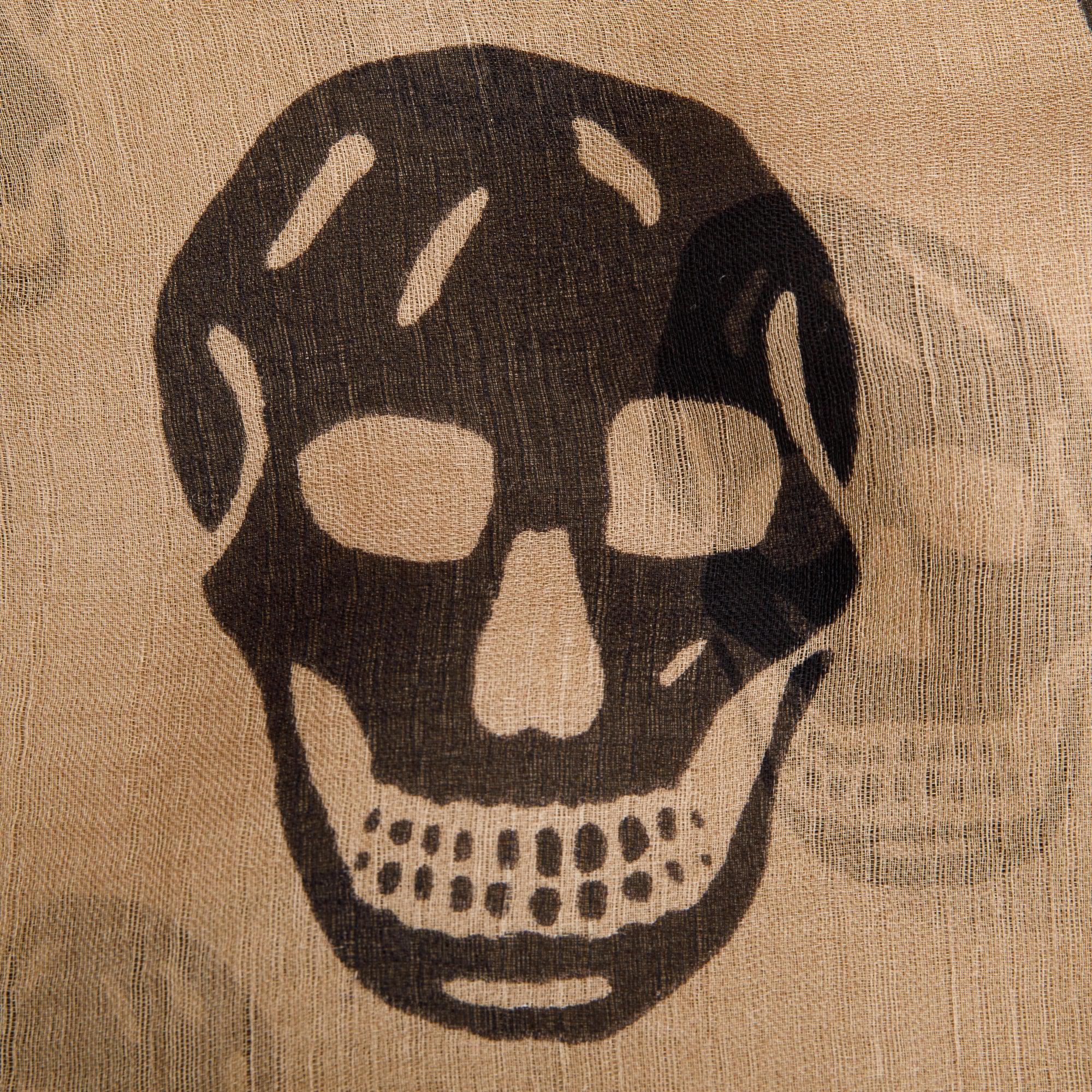 Alexander McQueen Brown Skull Printed Silk Scarf - Image 4
