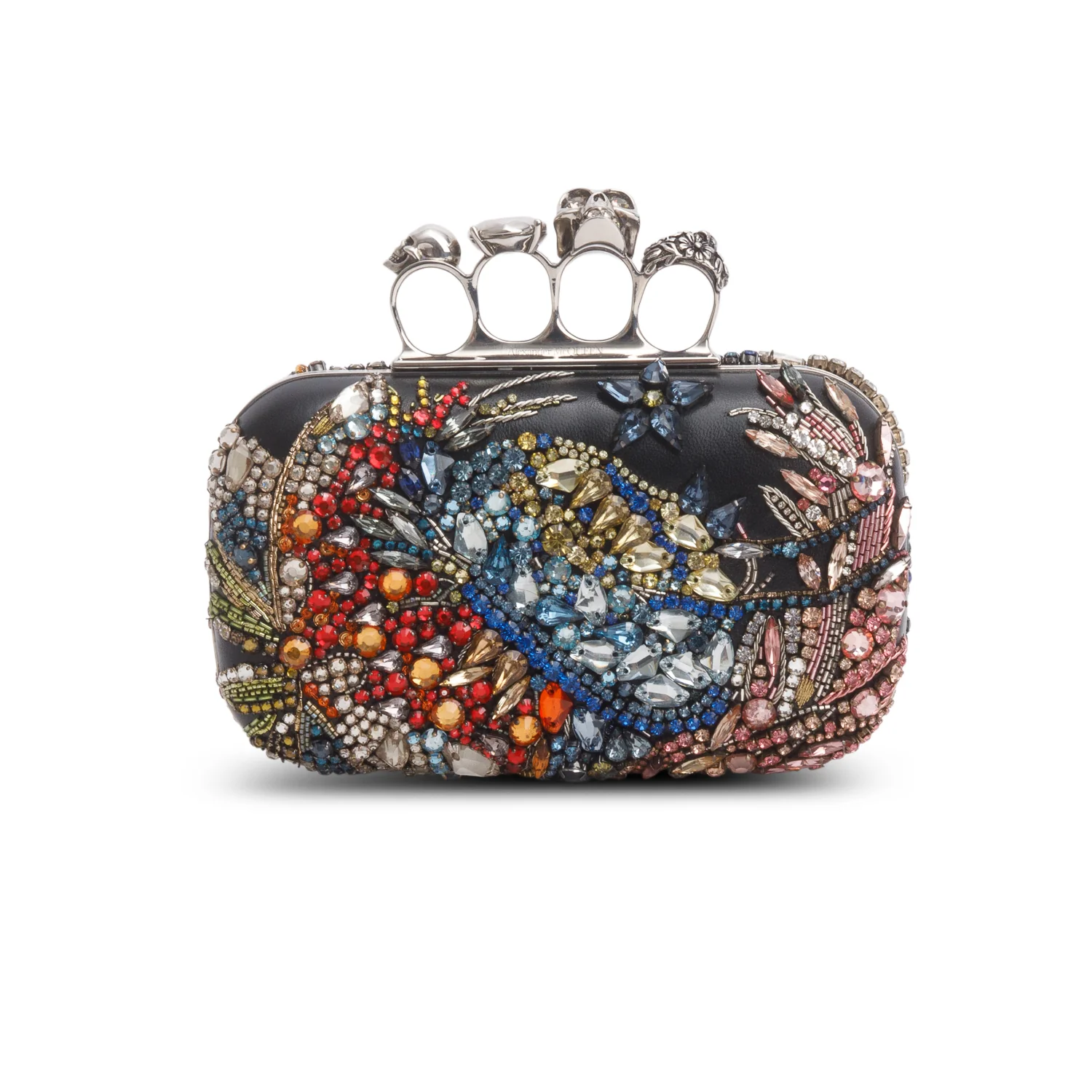 Alexander McQueen Multicolore Nappa Embroidered Floral Knuckle Box Clutch w/ Chain - Image 3