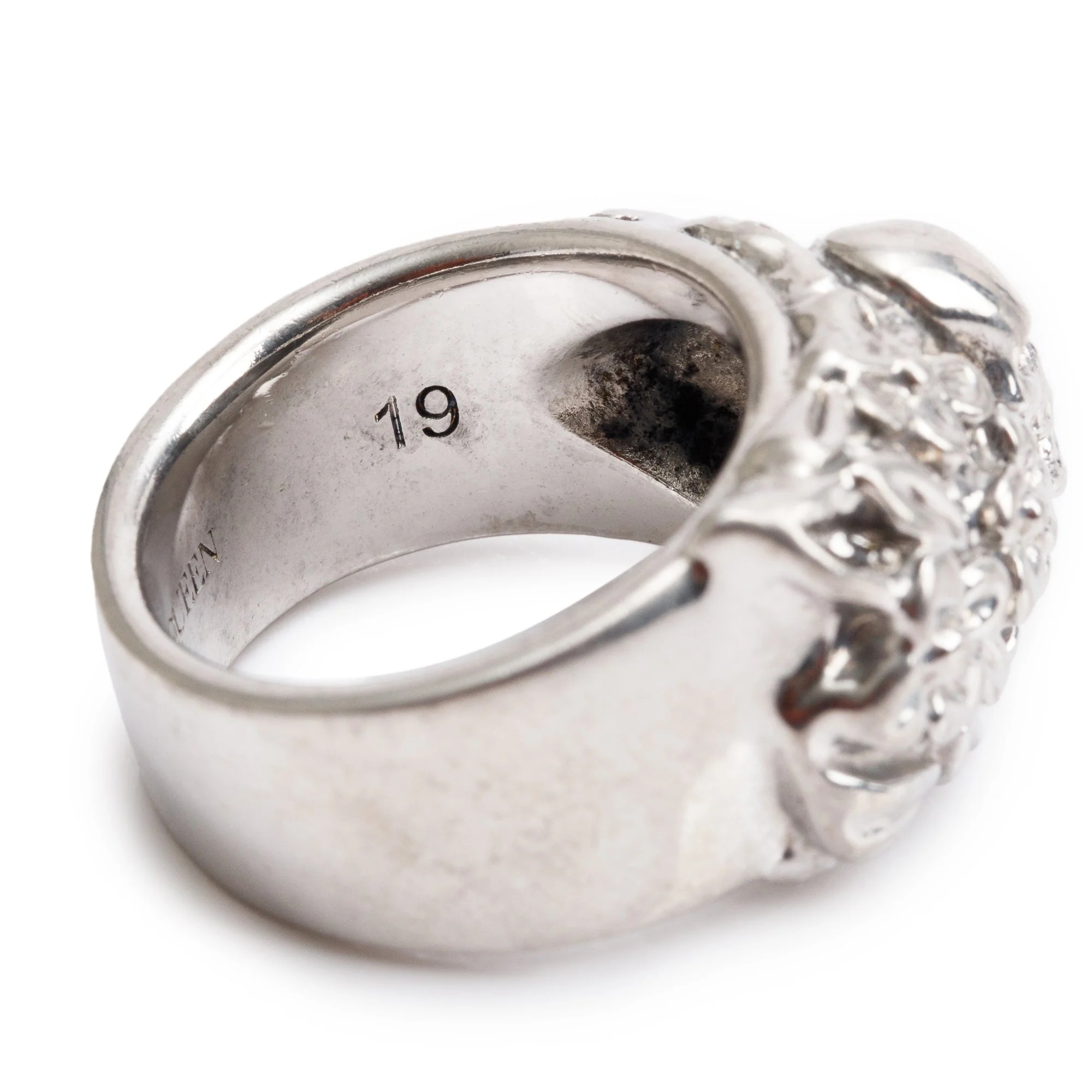 Alexander McQueen Silver Plated Floral Skull Ring, Size 19 9 - Image 4