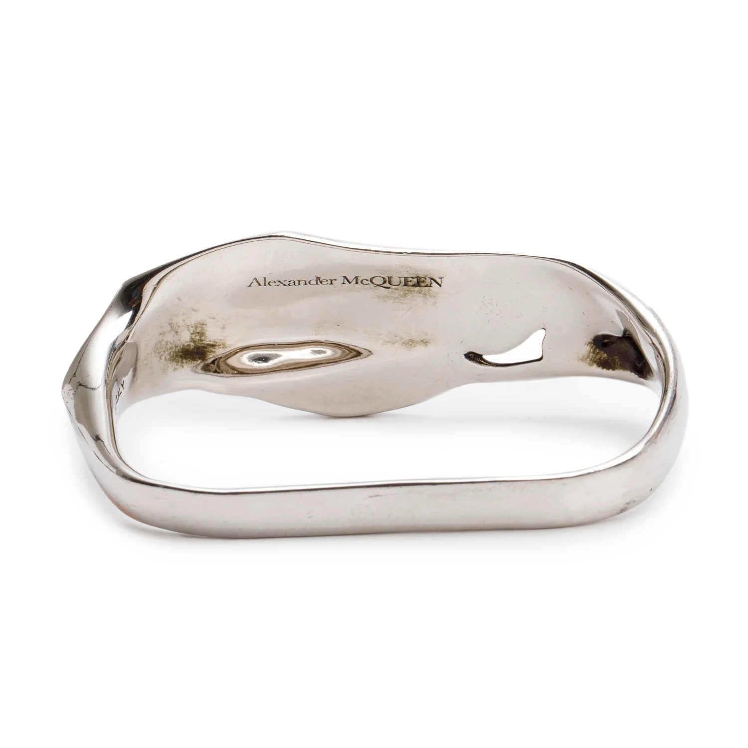 Alexander McQueen Silver Plated Molten Chain Double Ring, Size L - Image 3