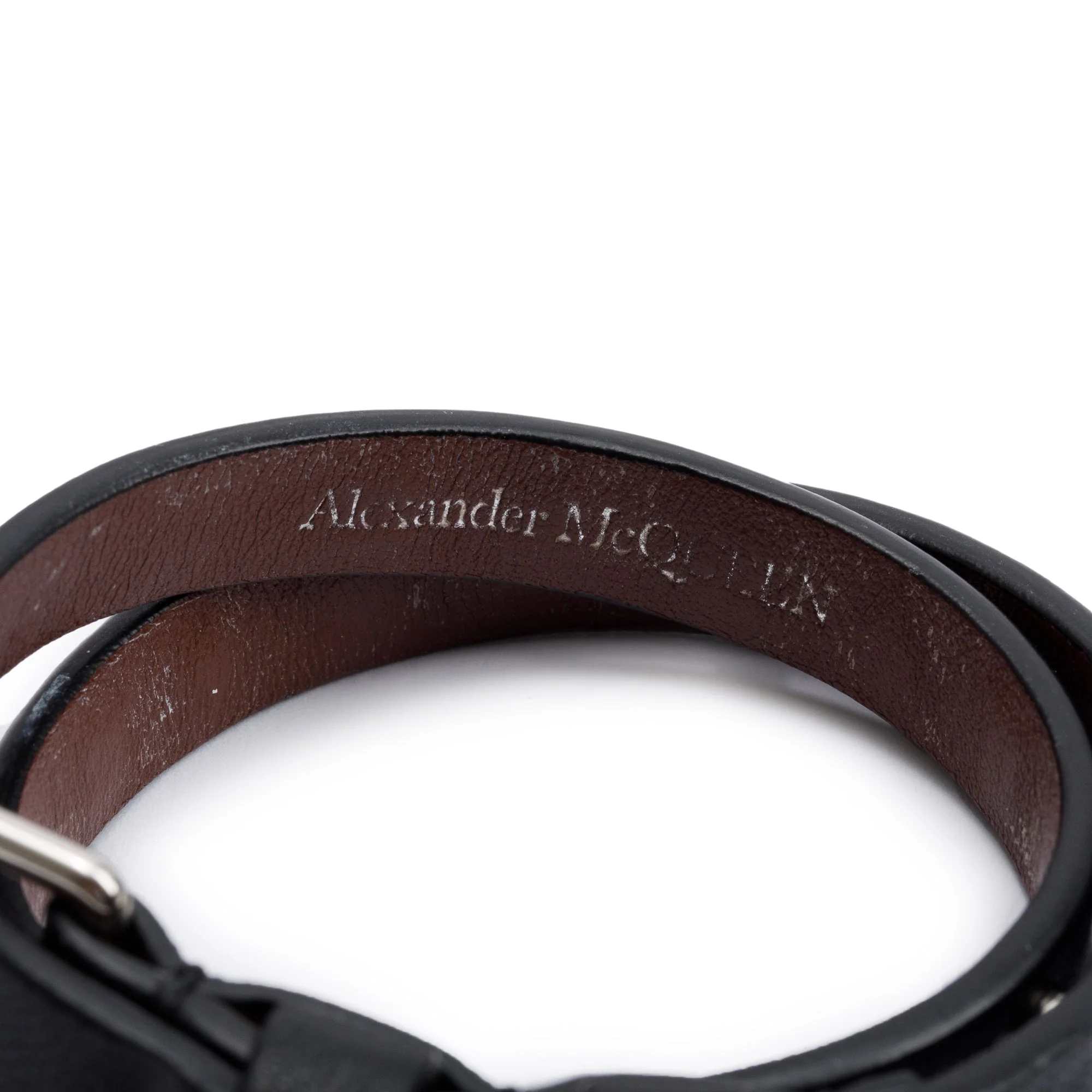 Alexander Mcqueen Silver Plated Skull Studded Double Wrap Leather Bracelet w/ Box - Image 7