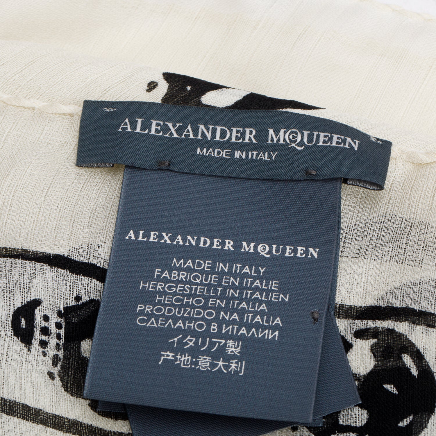 Alexander McQueen White/Black Skull Printed Silk Scarf - Image 5
